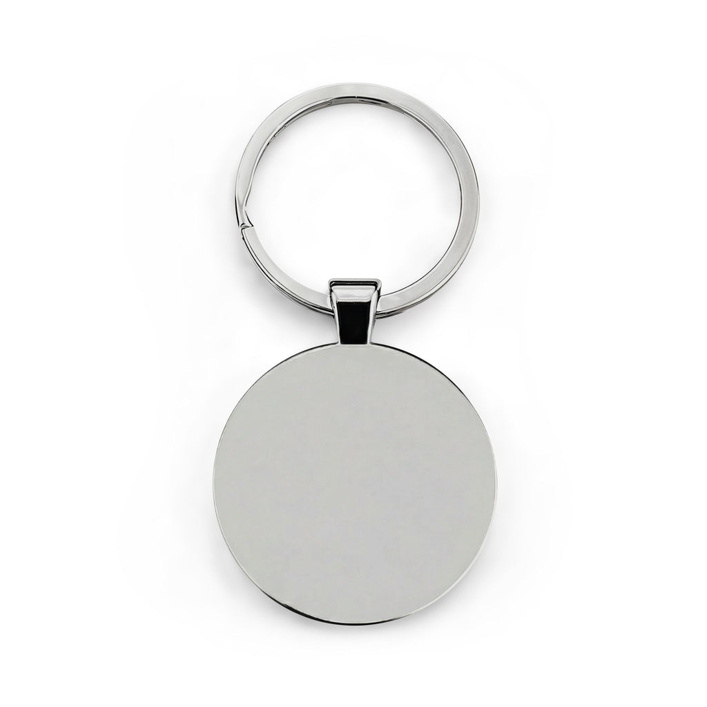 Iced & Iconic Coffee Round Stainless Steel Keychain — Purple Logo