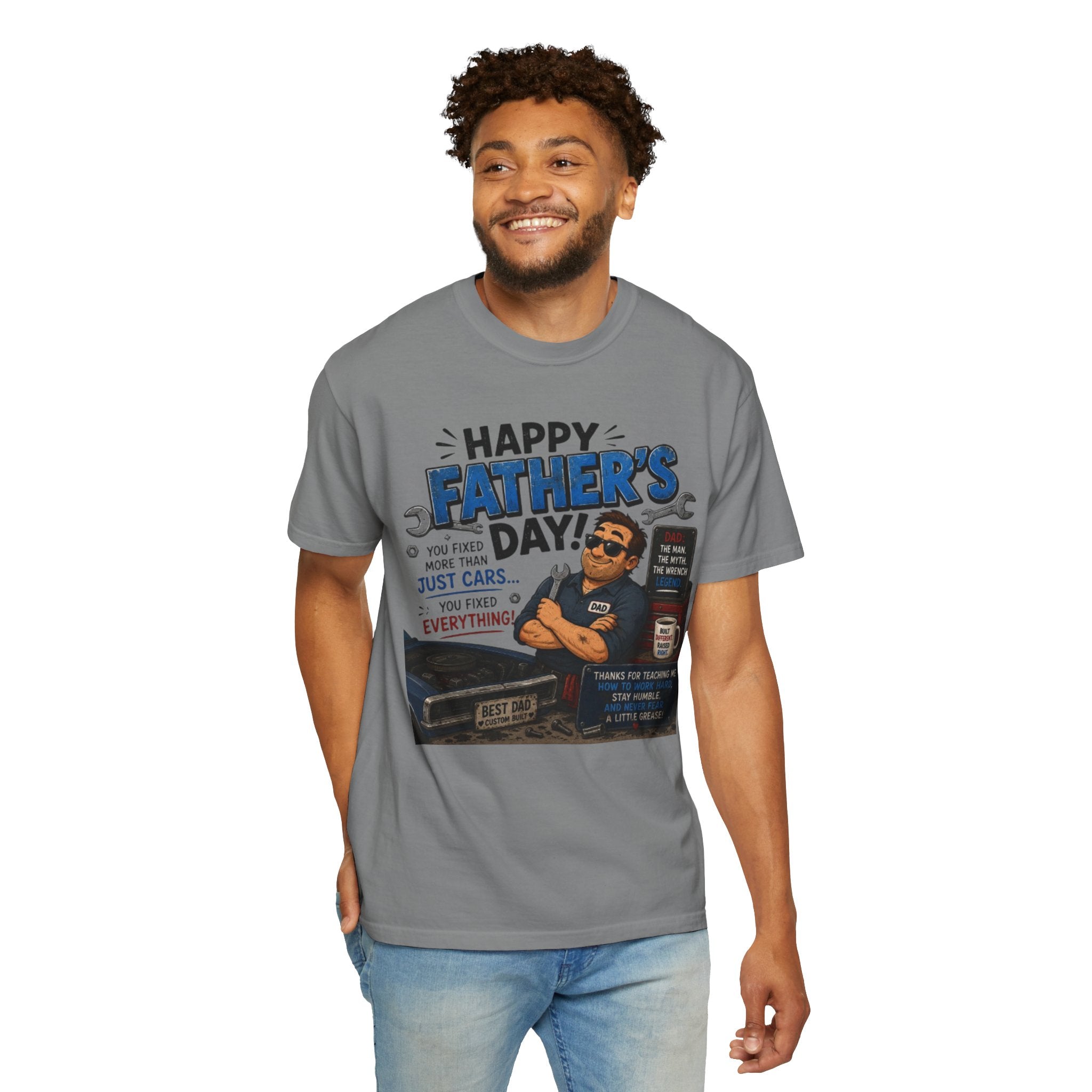 Father's Day Mechanic T-Shirt — "Happy Father's Day! You Fixed More Than Cars" Gift Tee