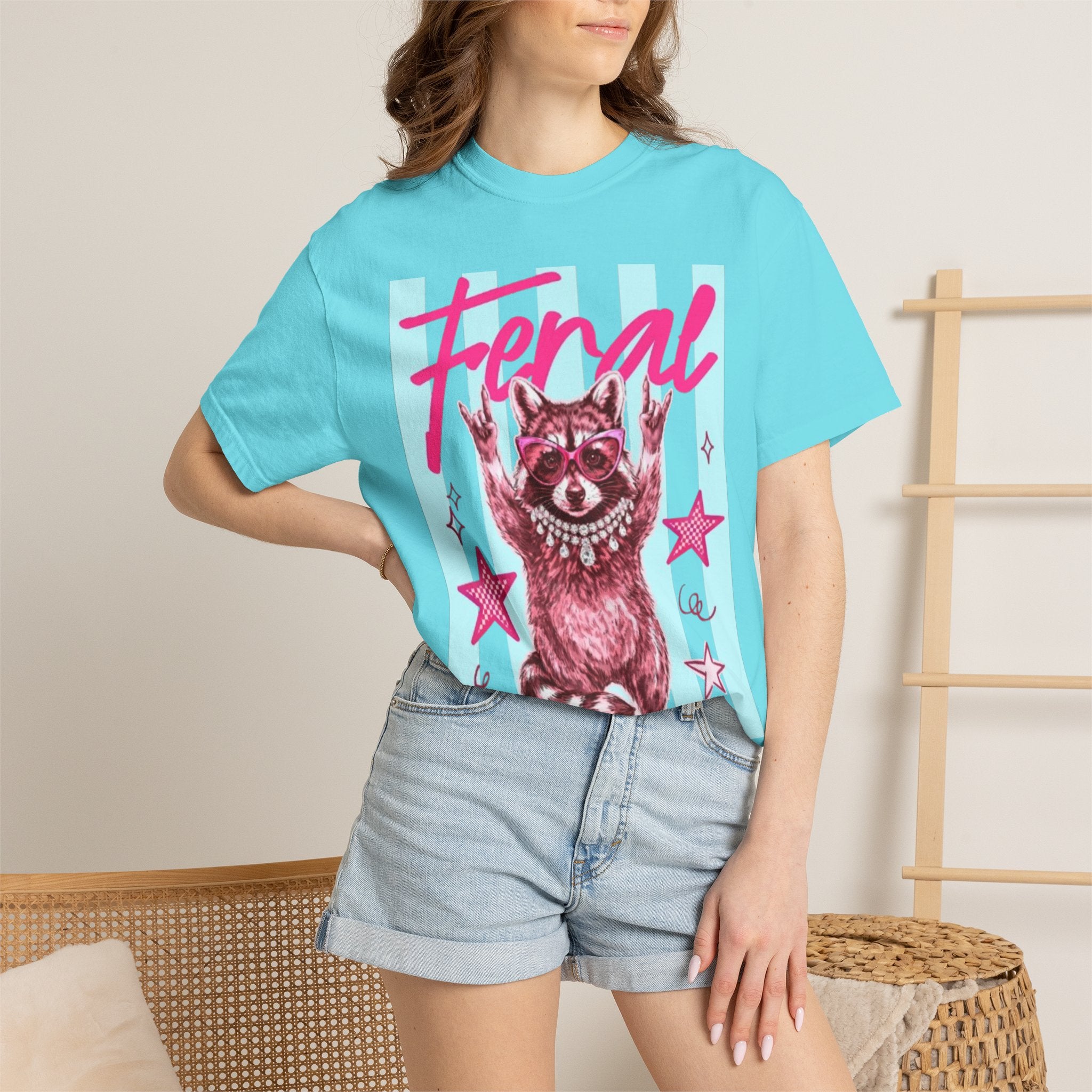 Feral Raccoon Graphic T-Shirt — Retro Pastel Pop DesigN
