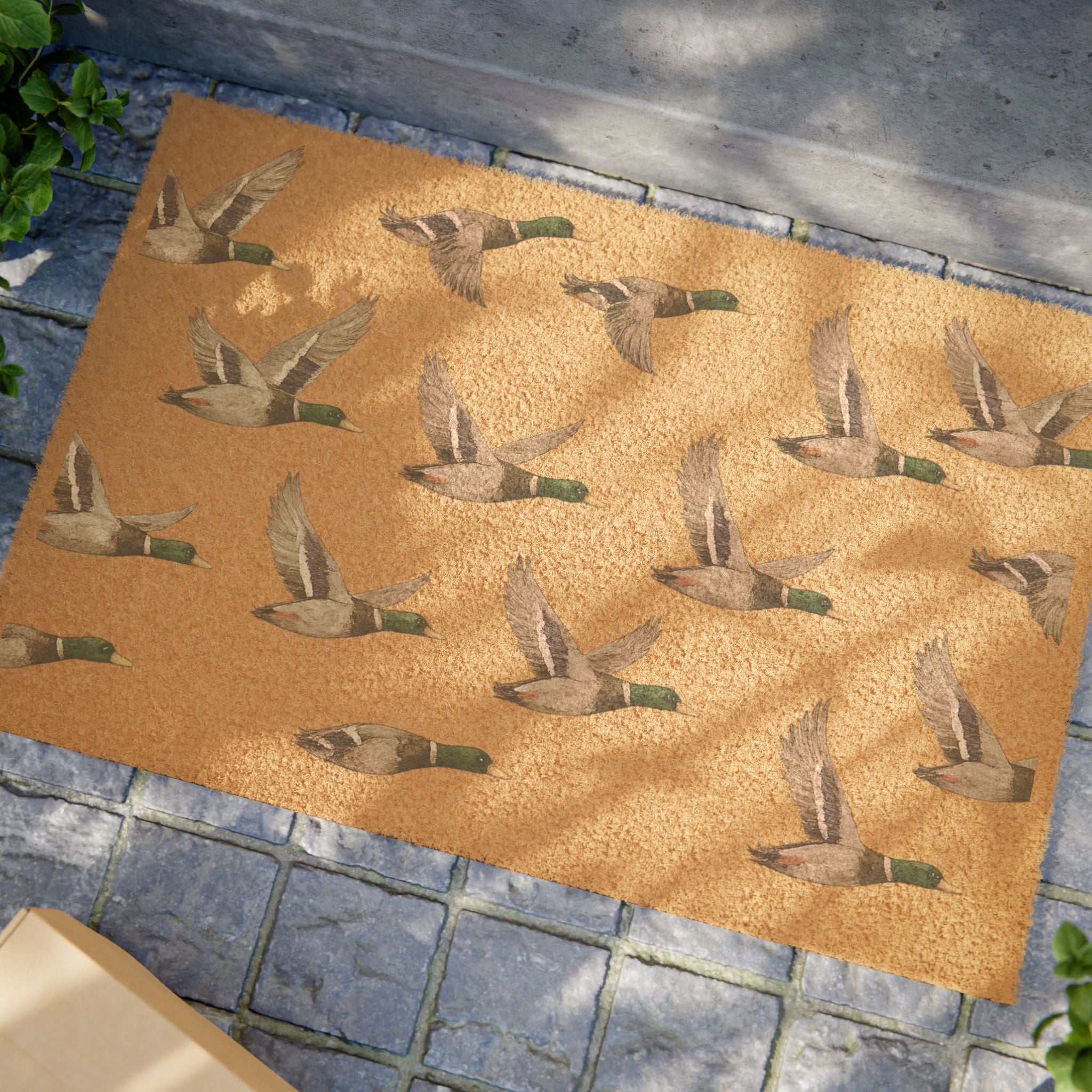 Mallard Duck Doormat – Outdoor Coir Welcome Mat with Flying Ducks Pattern