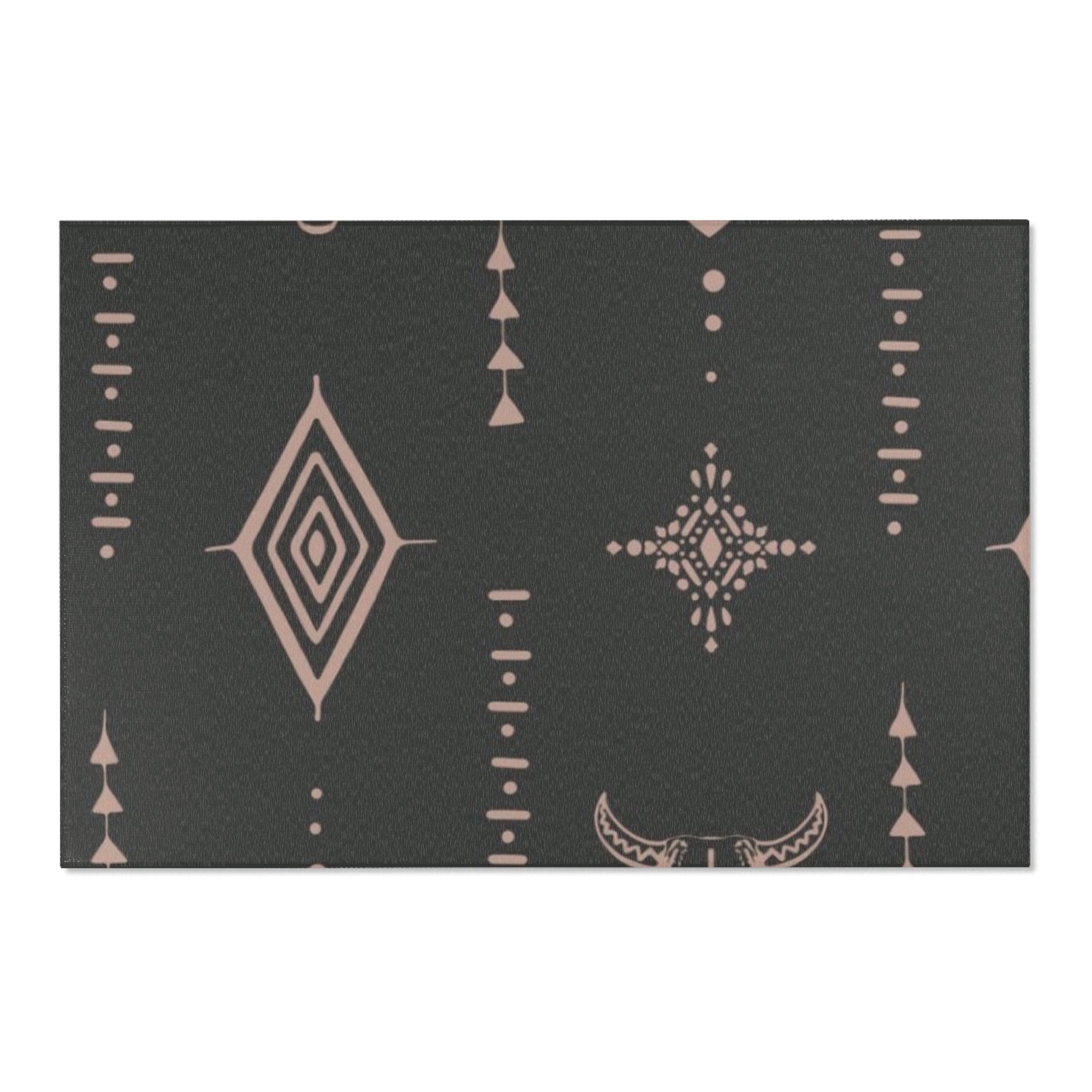 Southwestern Bull Skull Area Rug — Tribal Geometric Accent Rug for Living Room & Bedroom