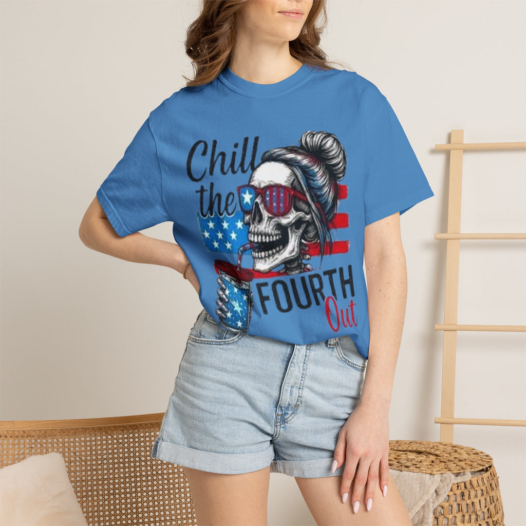 Fourth of July Skull Tee — “Chill the Fourth Out” Patriotic American Flag T-Shirt