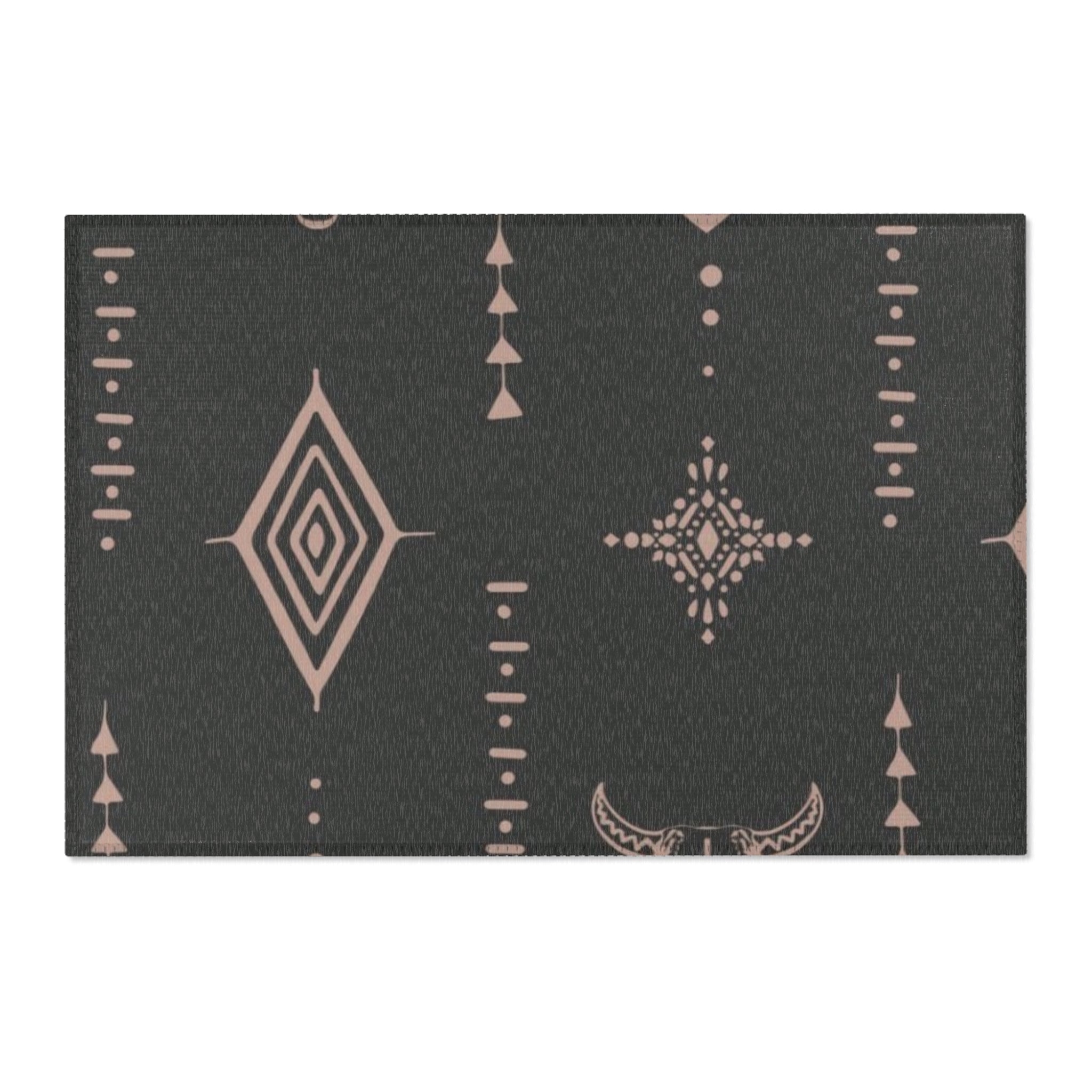 Southwestern Bull Skull Area Rug — Tribal Geometric Accent Rug for Living Room & Bedroom