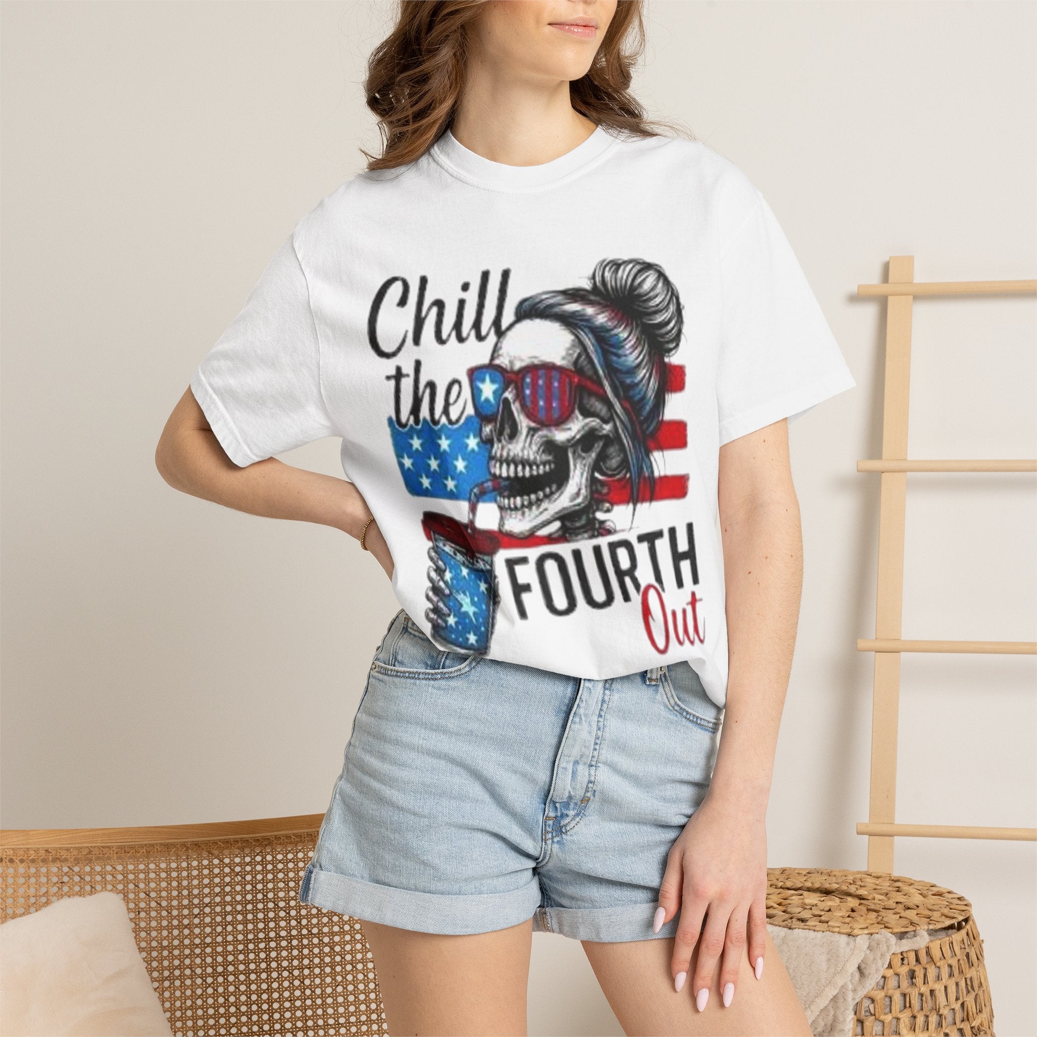 Fourth of July Skull Tee — “Chill the Fourth Out” Patriotic American Flag T-Shirt