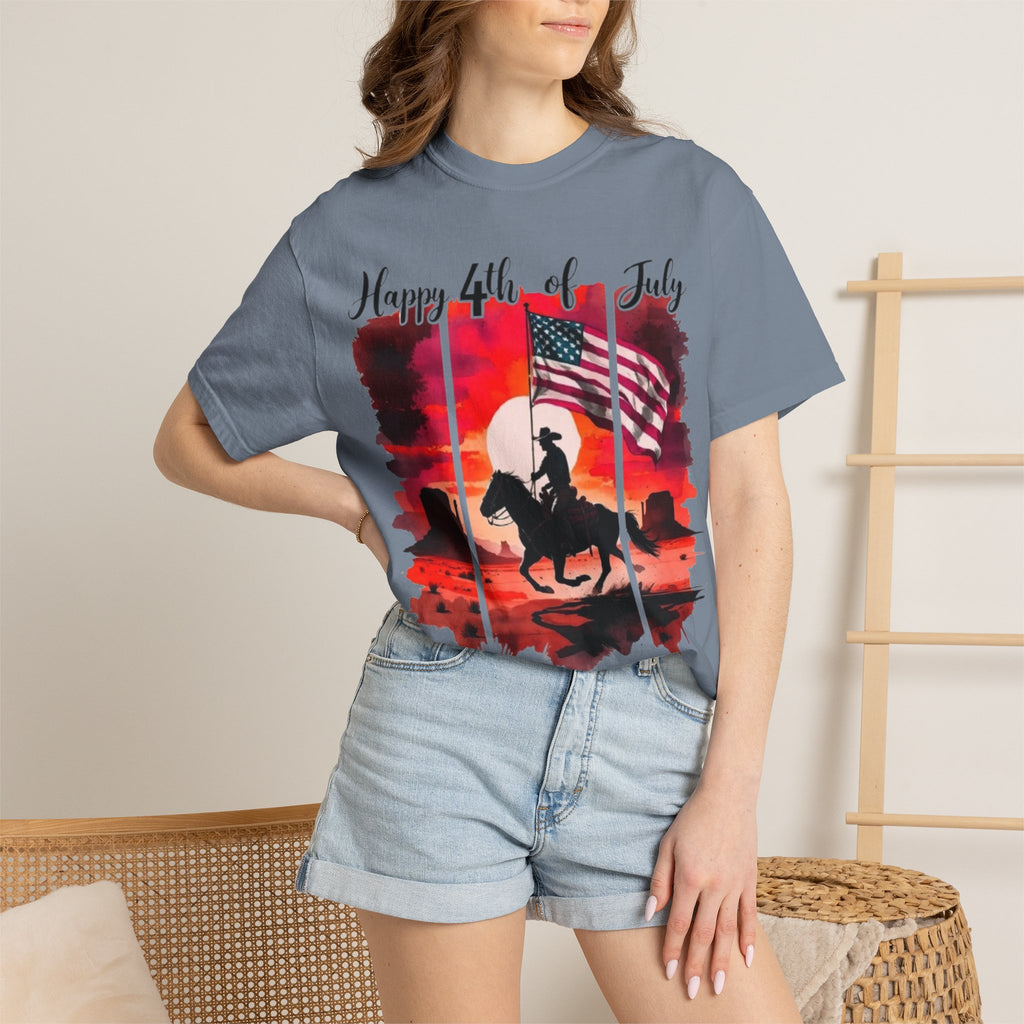 4th of July Cowboy T-Shirt - American Flag Rodeo Sunset Tee