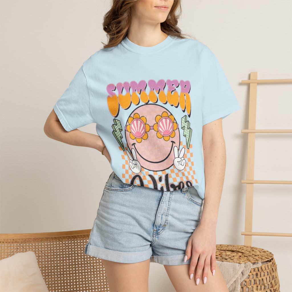 Summer Vibes Graphic T-Shirt — Retro Smiley Seashell Sunglasses Tee