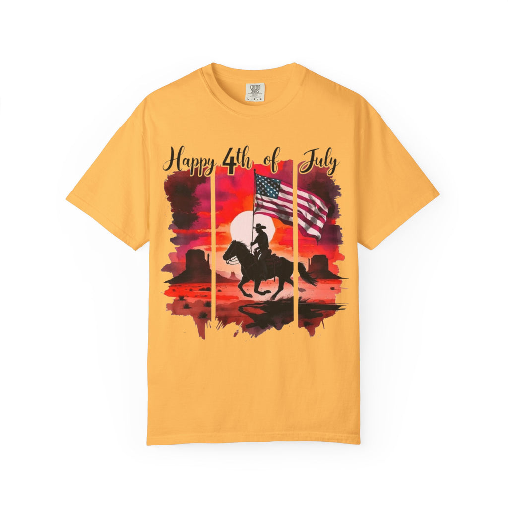 4th of July Cowboy T-Shirt - American Flag Rodeo Sunset Tee