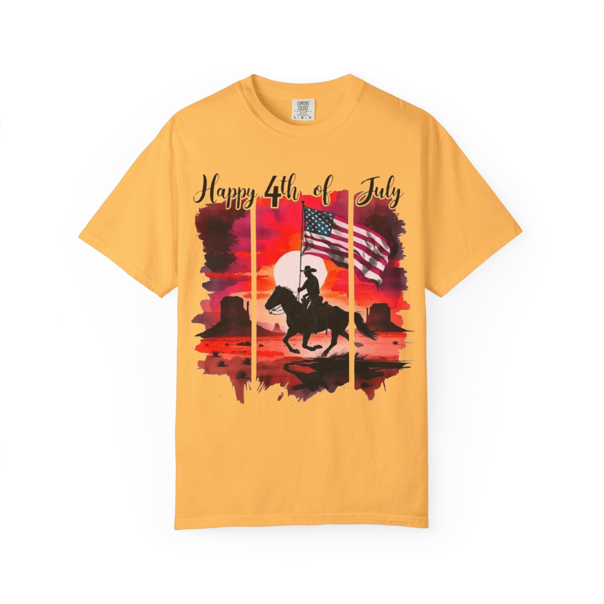 4th of July Cowboy T-Shirt - American Flag Rodeo Sunset Tee