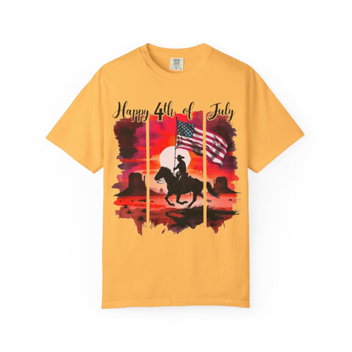 4th of July Cowboy T-Shirt - American Flag Rodeo Sunset Tee