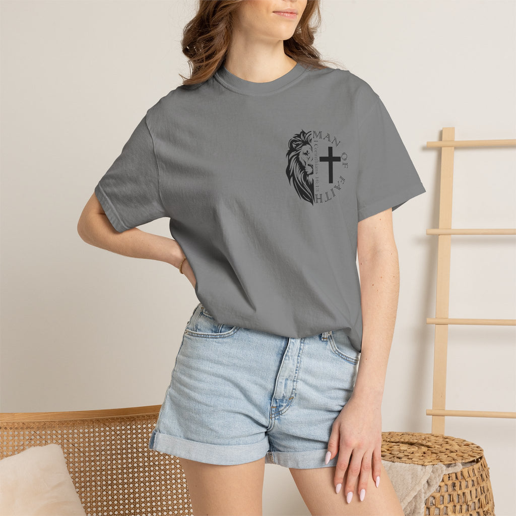 T-Shirt — "Man of Faith" Lion & Cross Christian Graphic Tee