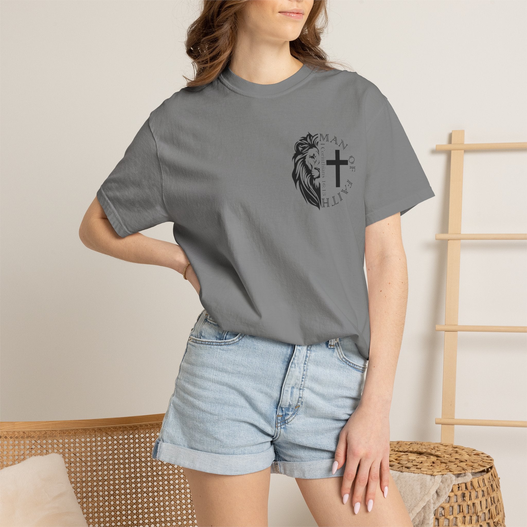 T-Shirt — "Man of Faith" Lion & Cross Christian Graphic Tee