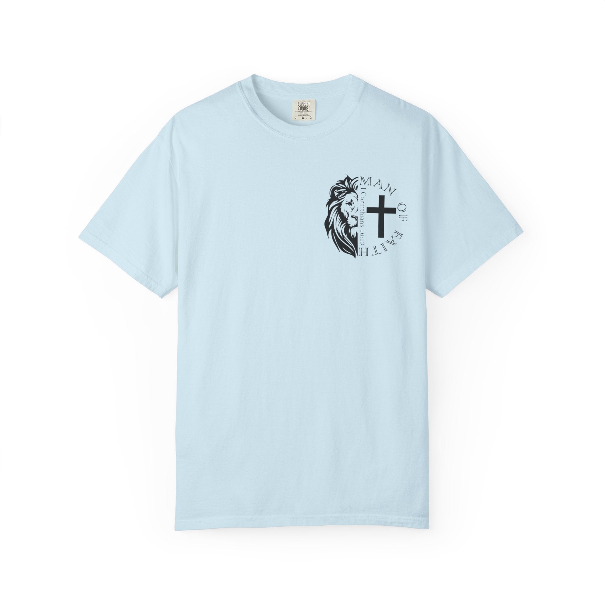 T-Shirt — "Man of Faith" Lion & Cross Christian Graphic Tee