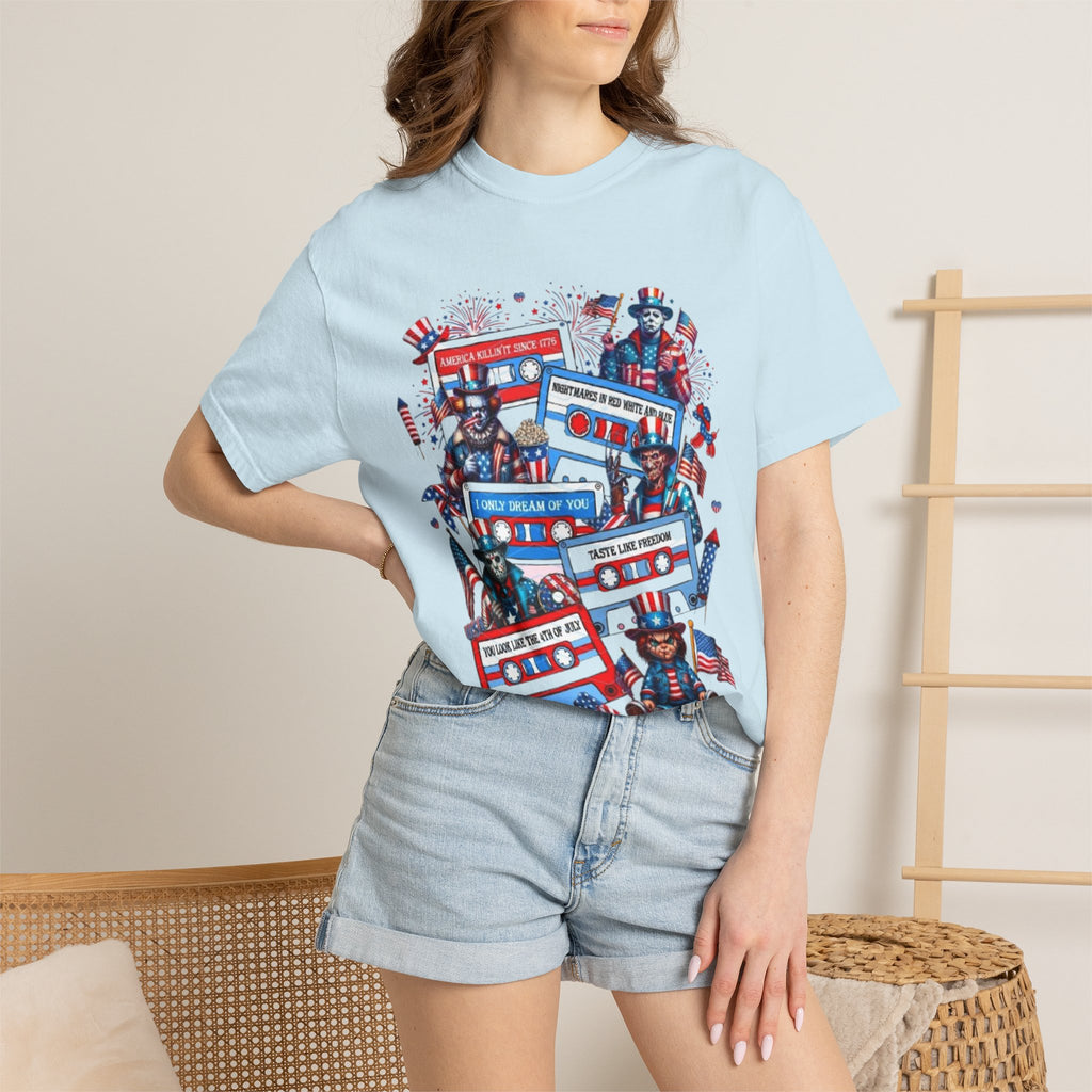 Patriotic Uncle Sam Cassette Retro T-Shirt — USA 4th of July Vintage Music Tee