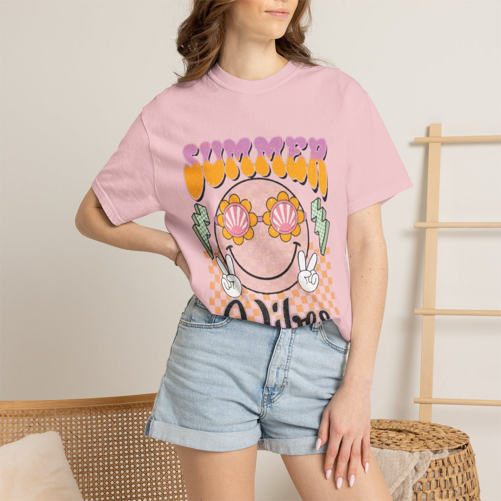 Summer Vibes Graphic T-Shirt — Retro Smiley Seashell Sunglasses Tee