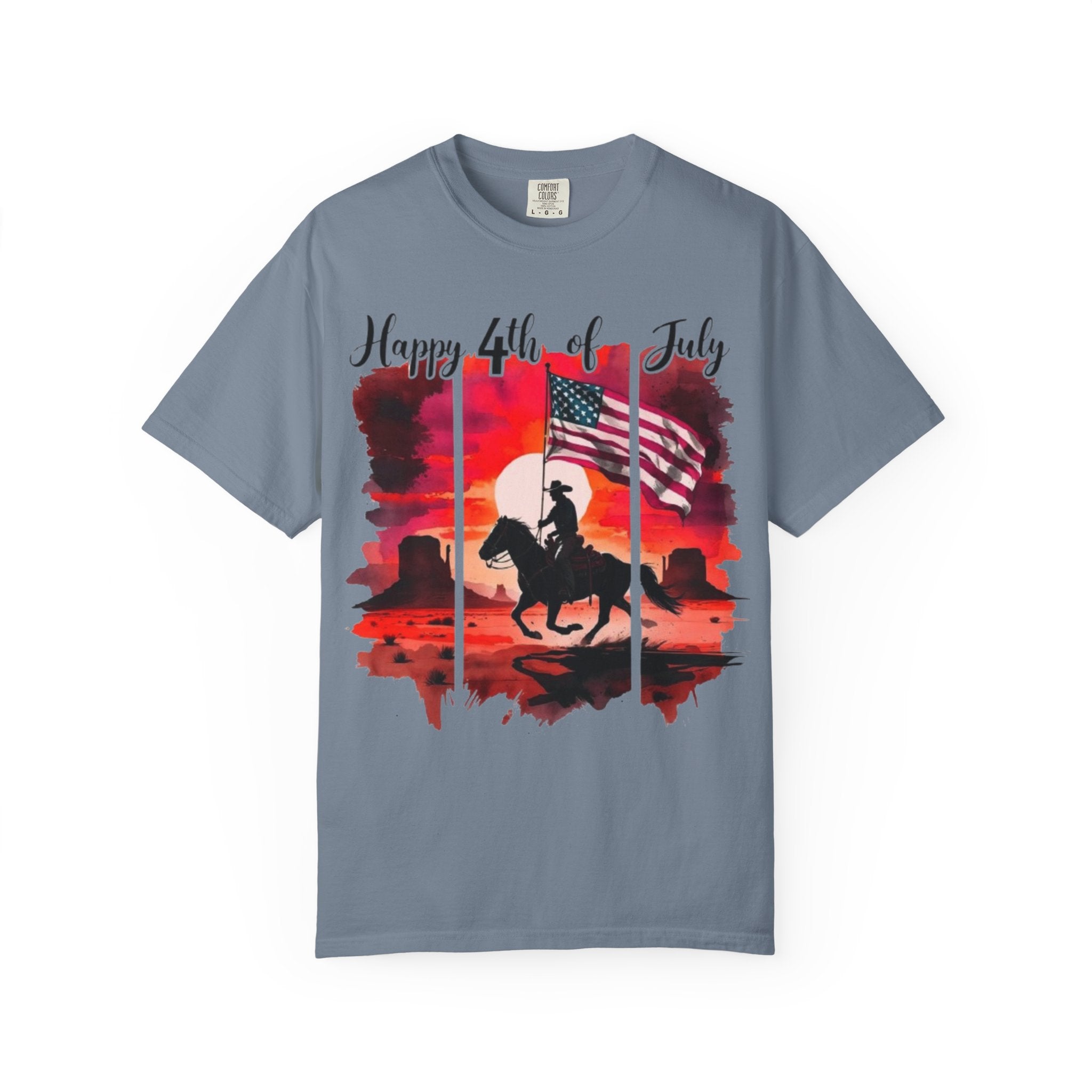 4th of July Cowboy T-Shirt - American Flag Rodeo Sunset Tee