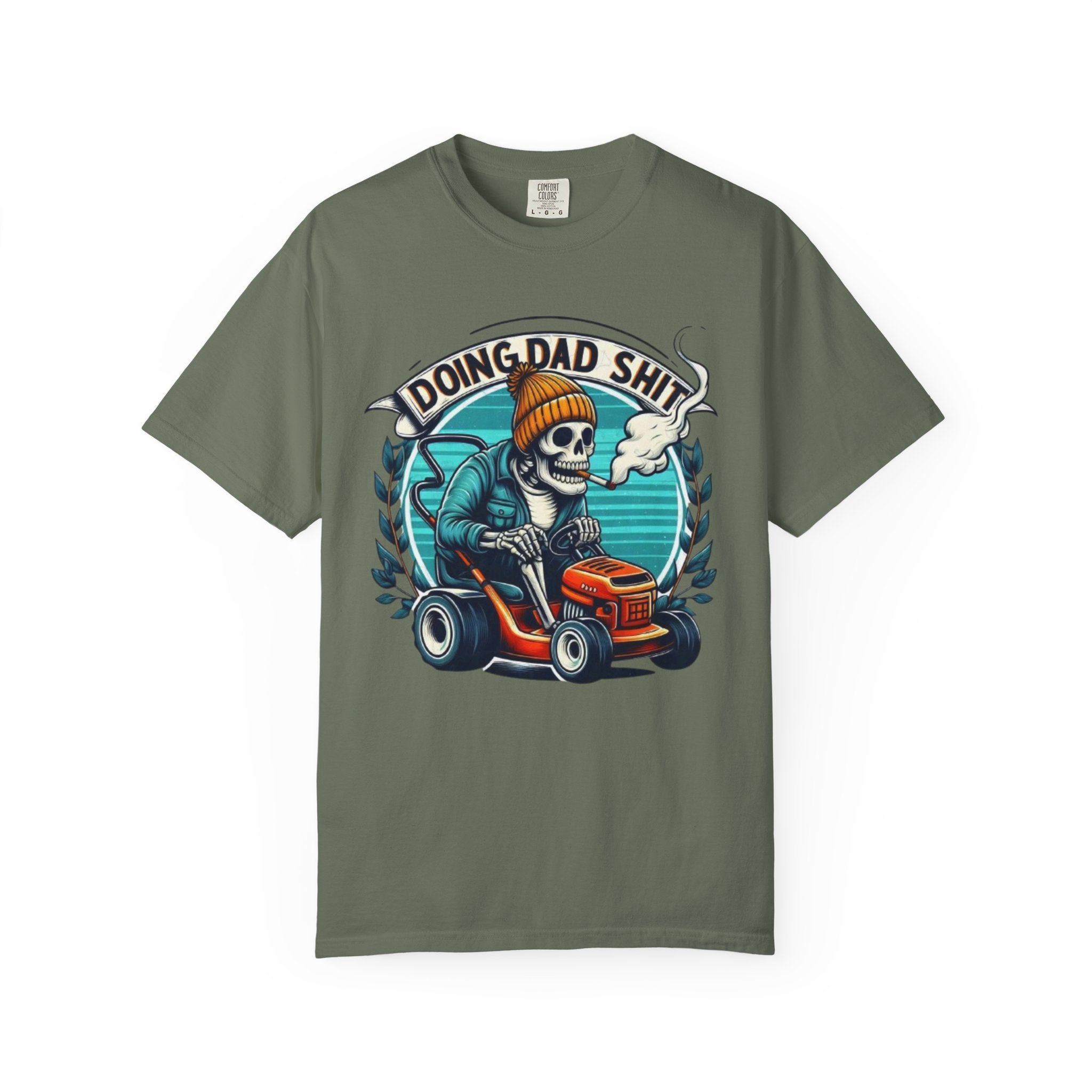 Doing Dad Shit T-Shirt — Funny Lawn Mower Skeleton Dad Tee
