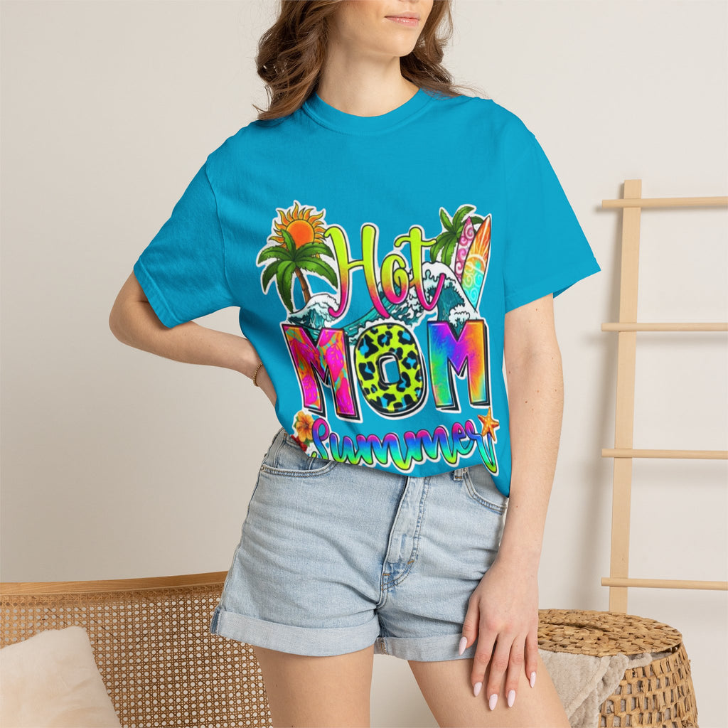 Hot Mom Summer T-Shirt - Colorful Tropical Mom Tee for Beach, Mom Life & Summer Gifts