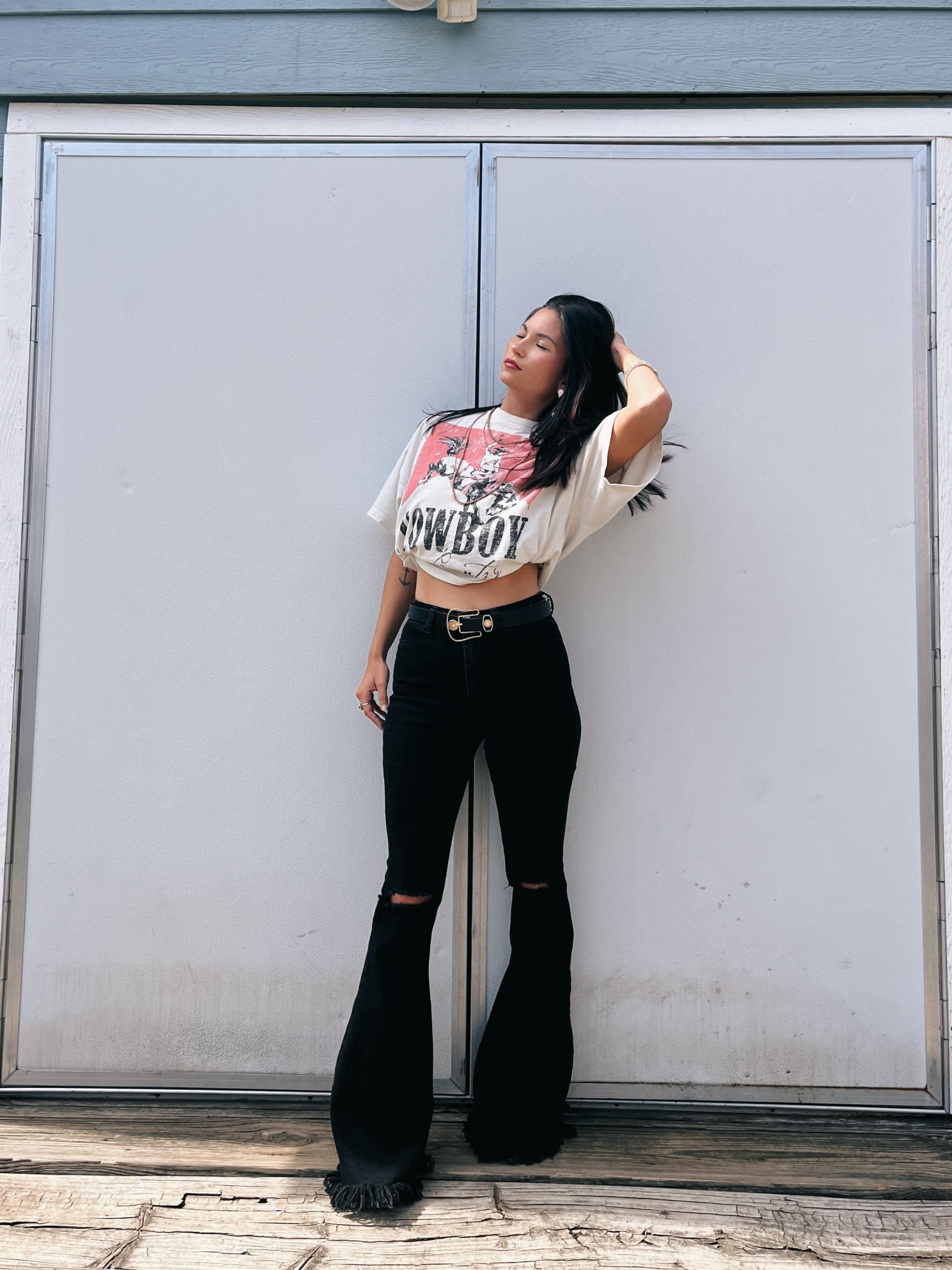 Farrah Distressed High Waisted Flares - Black
