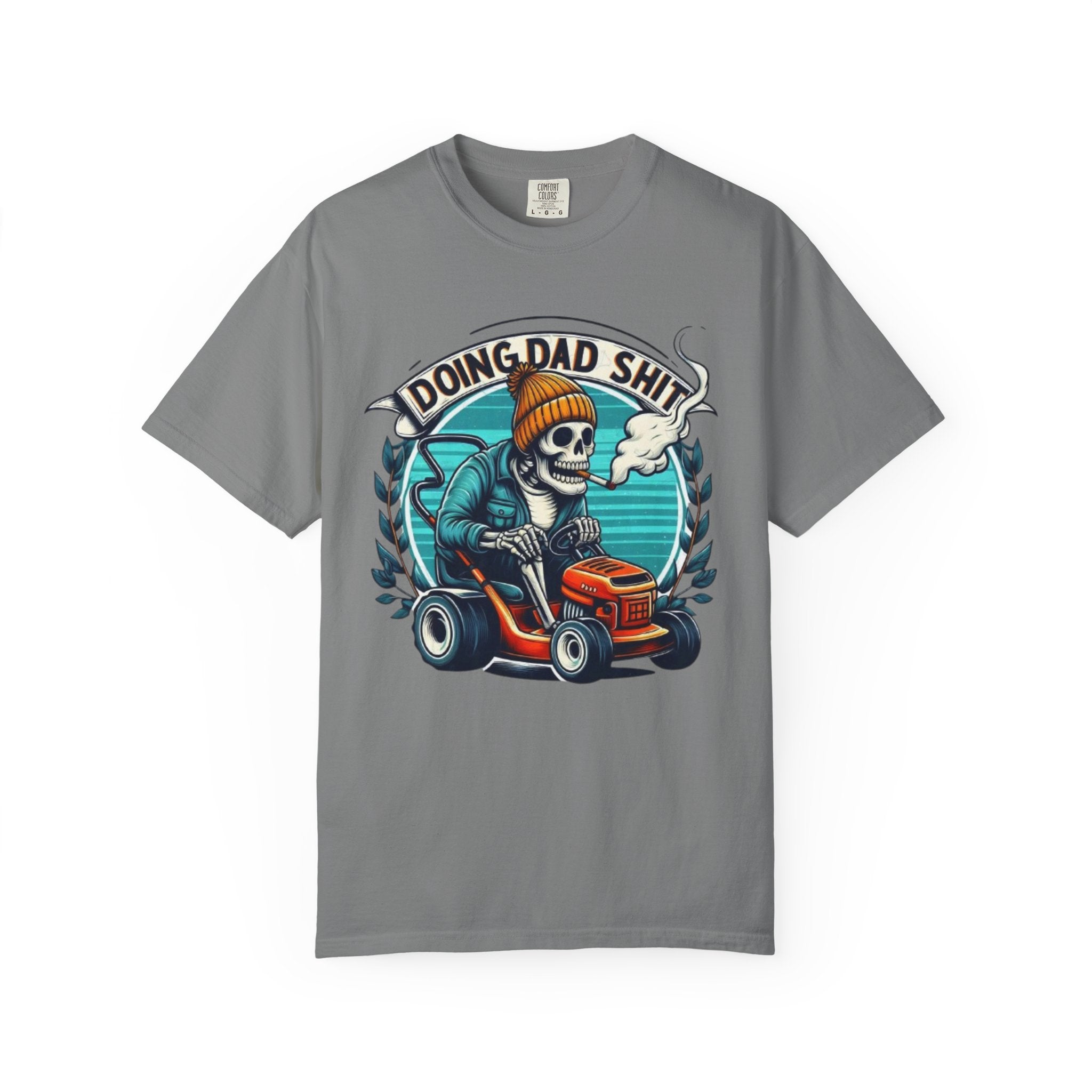 Doing Dad Shit T-Shirt — Funny Lawn Mower Skeleton Dad Tee