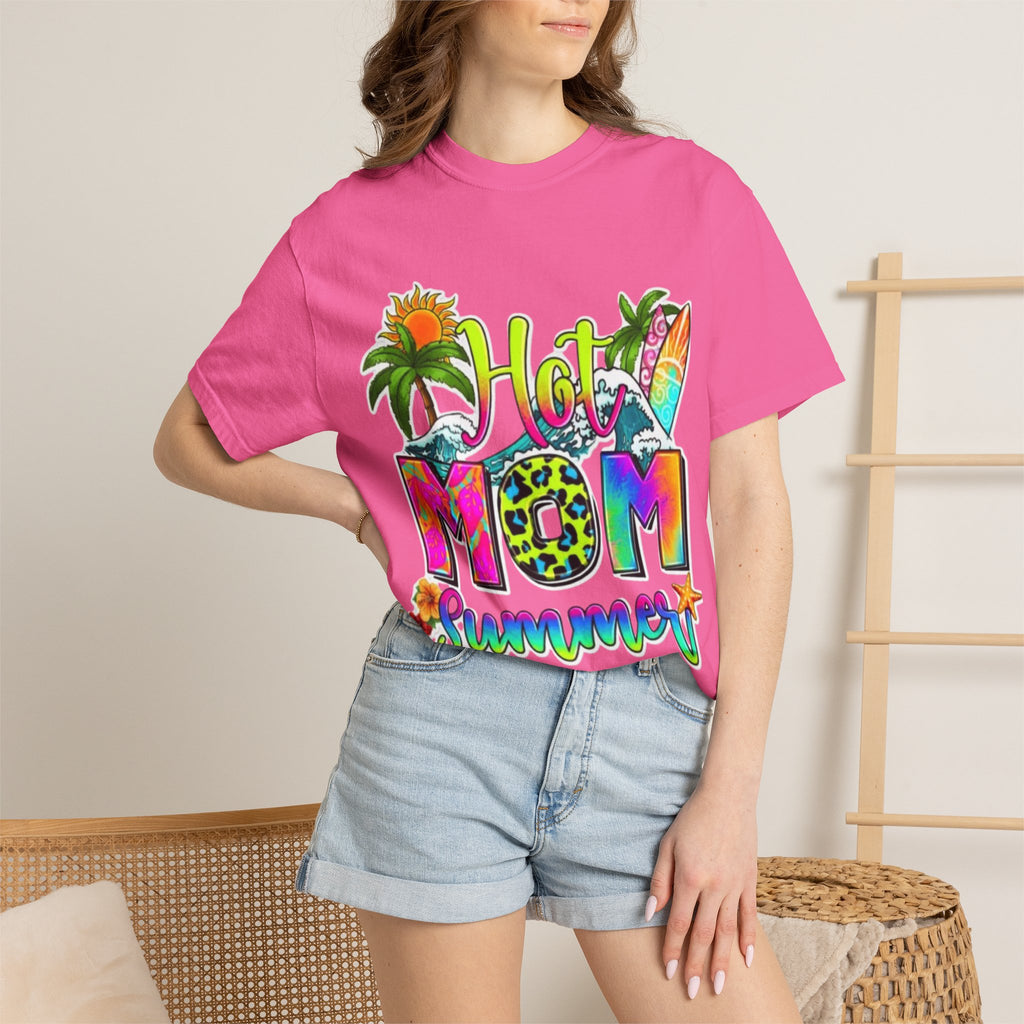 Hot Mom Summer T-Shirt - Colorful Tropical Mom Tee for Beach, Mom Life & Summer Gifts