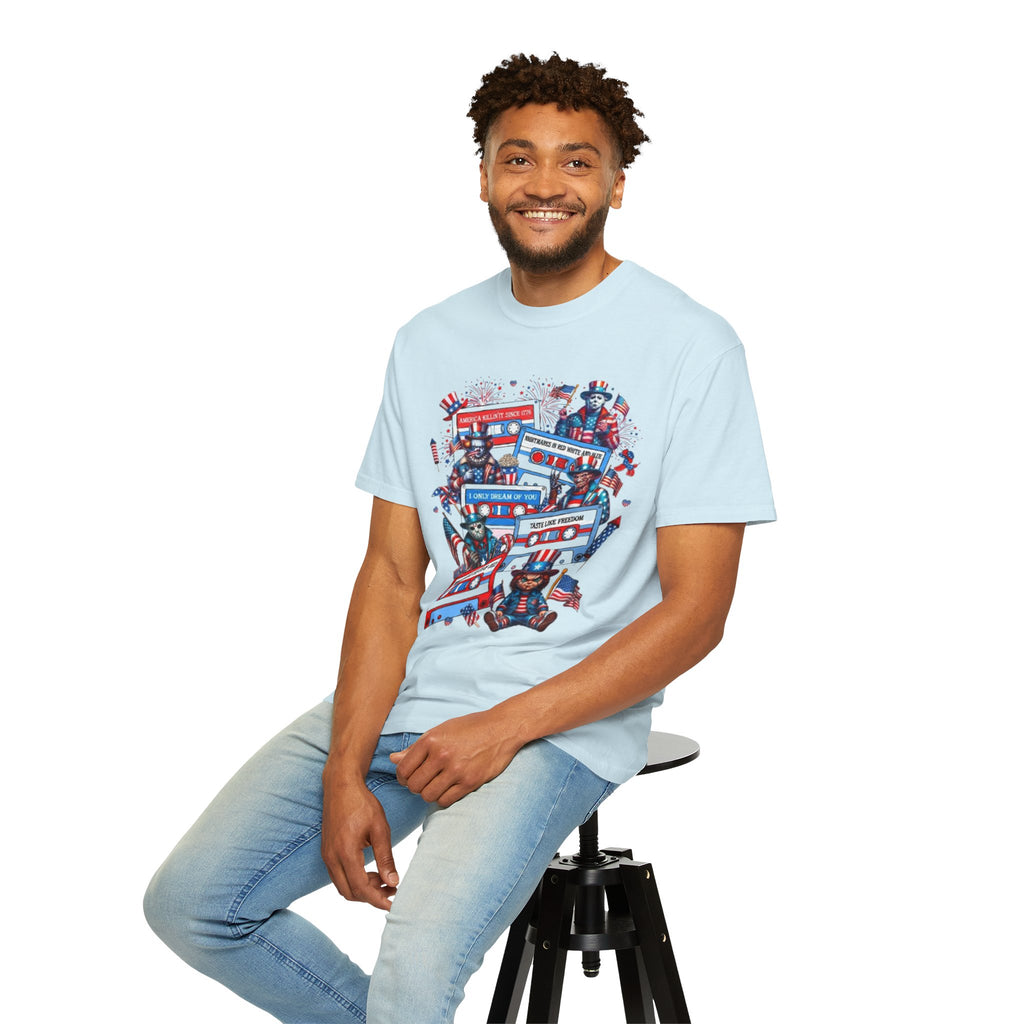 Patriotic Uncle Sam Cassette Retro T-Shirt — USA 4th of July Vintage Music Tee