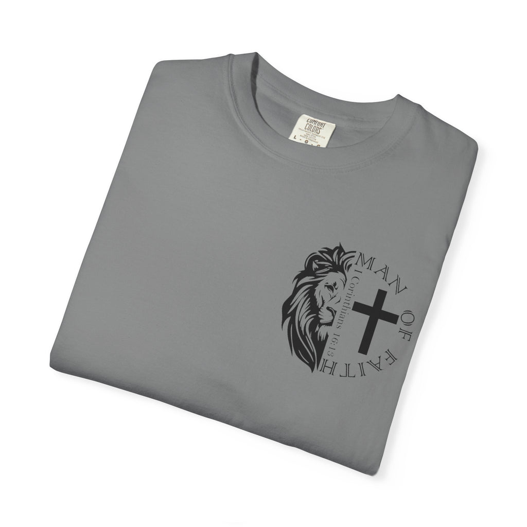 T-Shirt — "Man of Faith" Lion & Cross Christian Graphic Tee