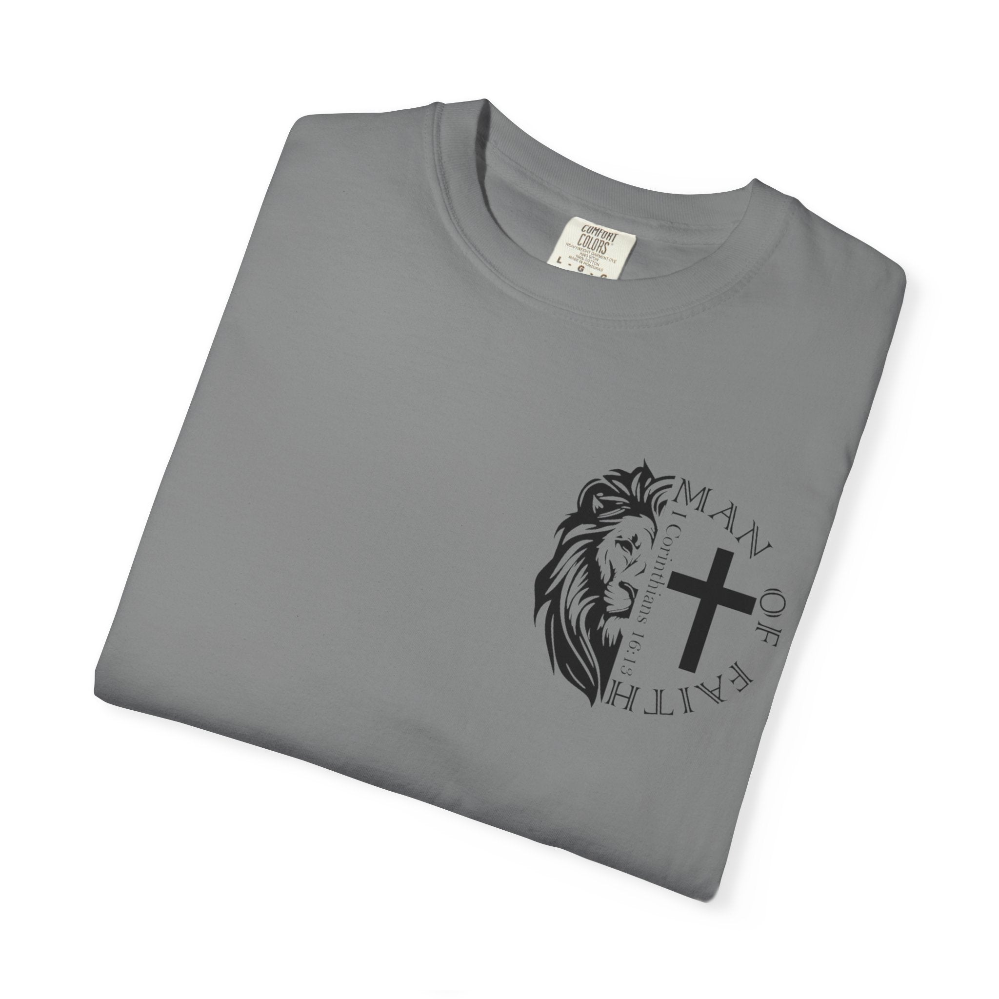 T-Shirt — "Man of Faith" Lion & Cross Christian Graphic Tee