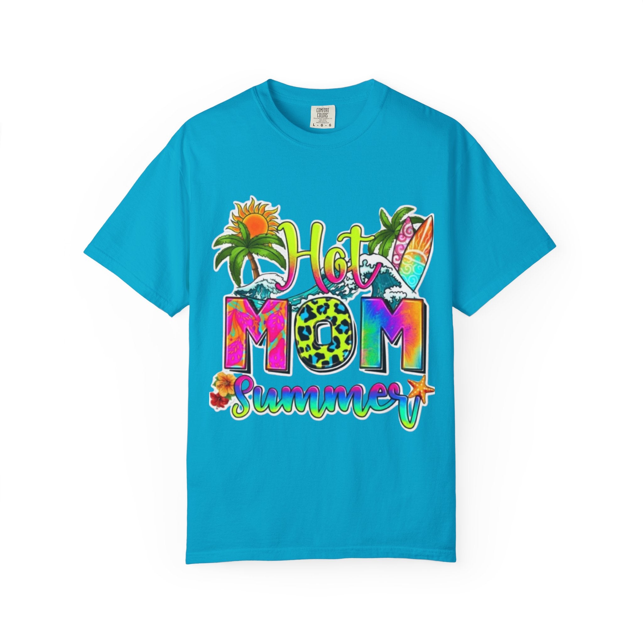 Hot Mom Summer T-Shirt - Colorful Tropical Mom Tee for Beach, Mom Life & Summer Gifts