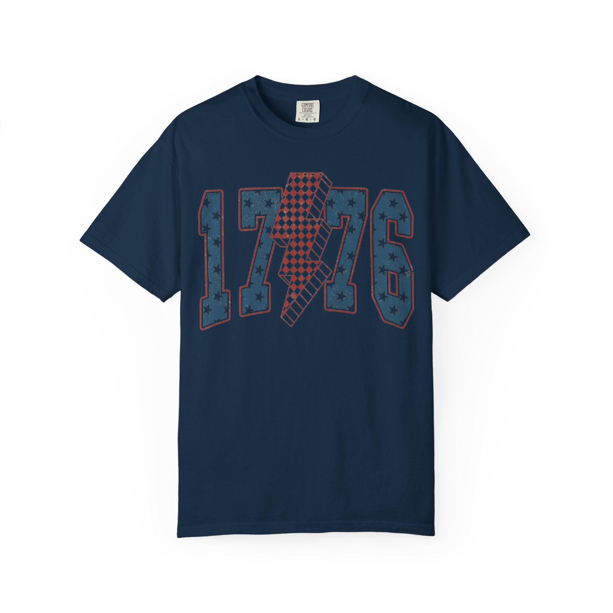1776 Patriotic T-Shirt — Stars & Stripes Lightning Bolt Graphic