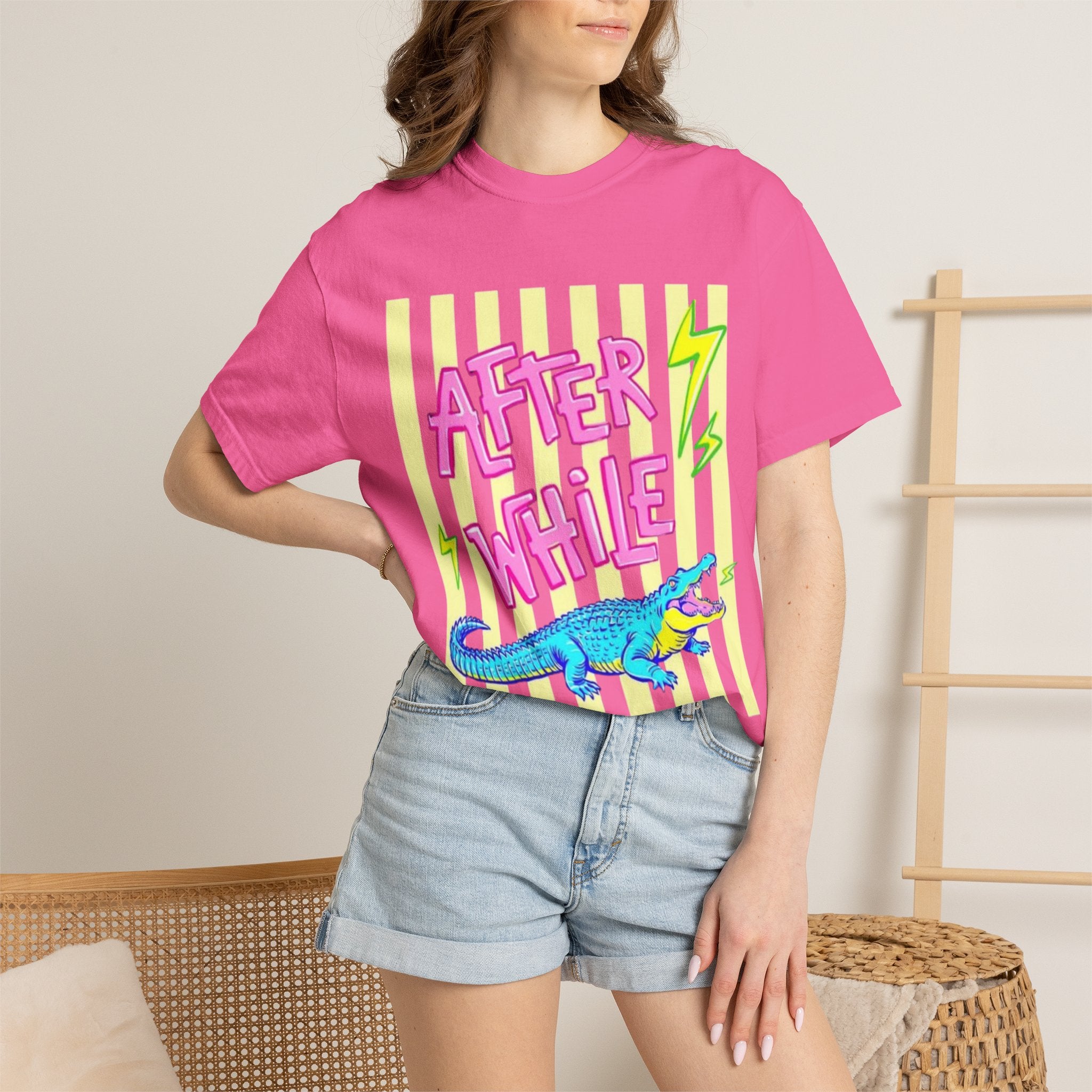 After While Crocodile Graphic T-Shirt — Retro Neon Alligator Tee