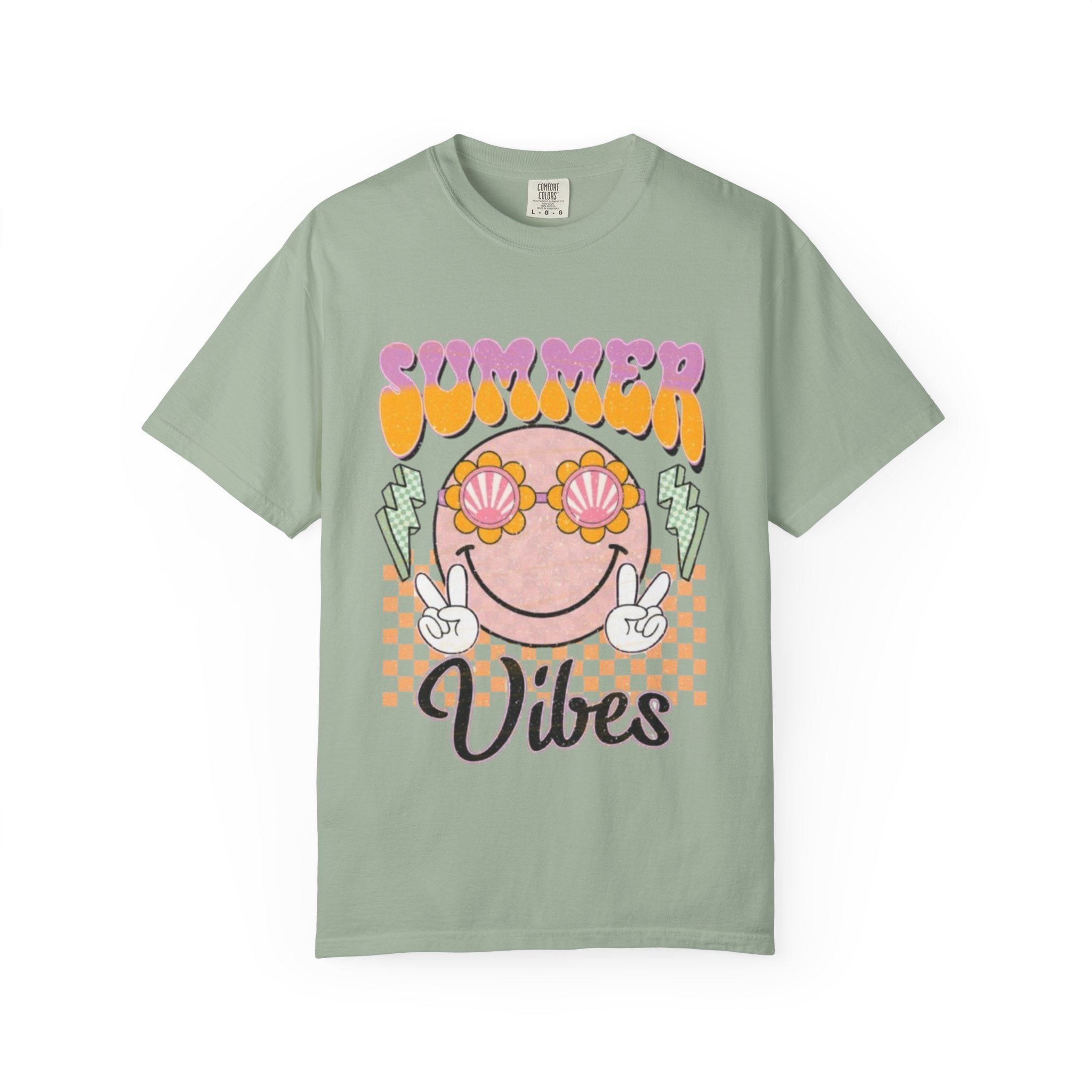 Summer Vibes Graphic T-Shirt — Retro Smiley Seashell Sunglasses Tee