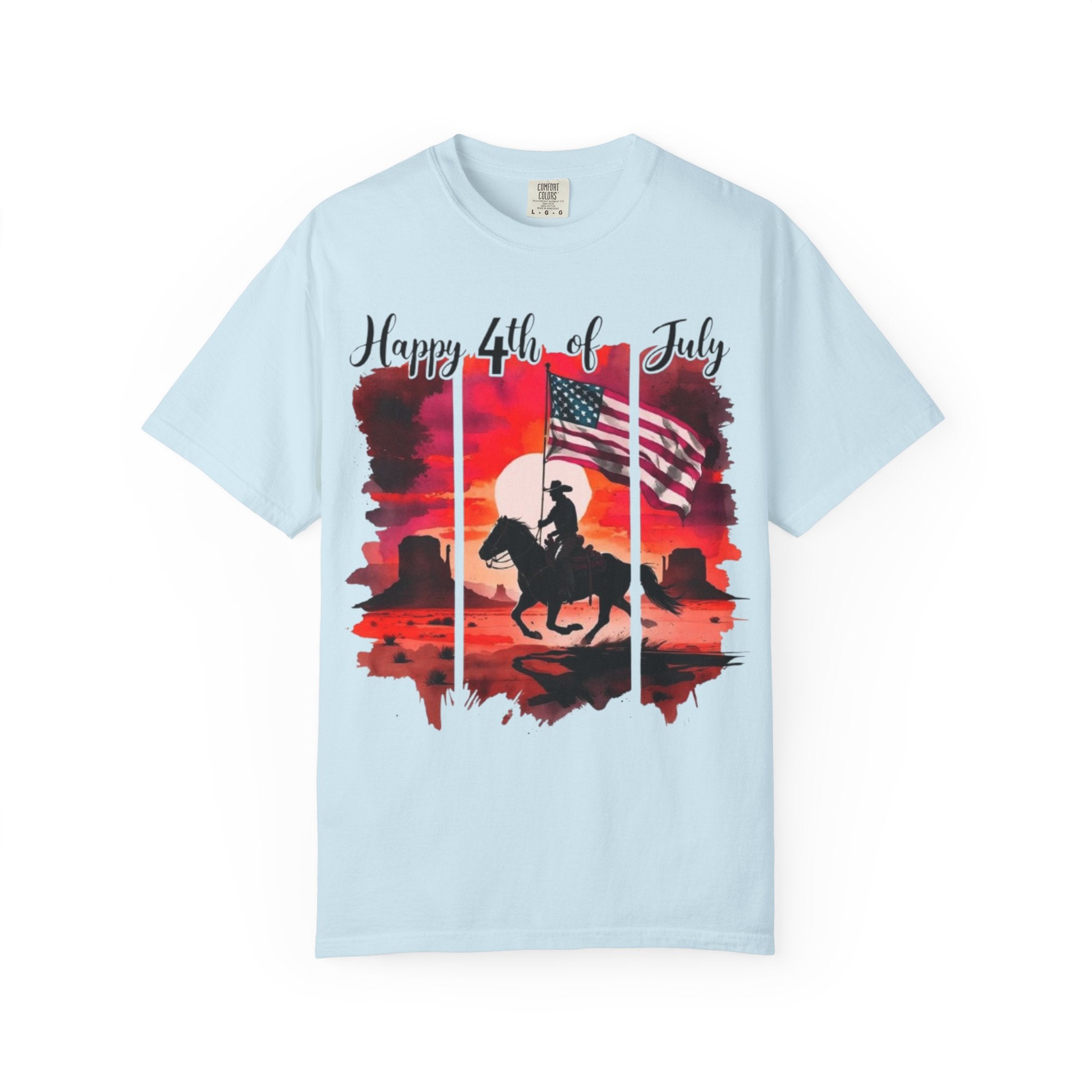 4th of July Cowboy T-Shirt - American Flag Rodeo Sunset Tee