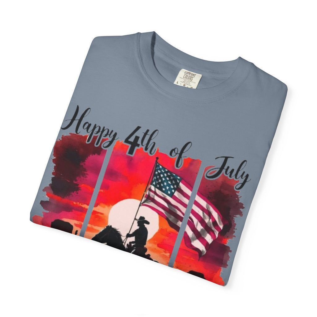 4th of July Cowboy T-Shirt - American Flag Rodeo Sunset Tee