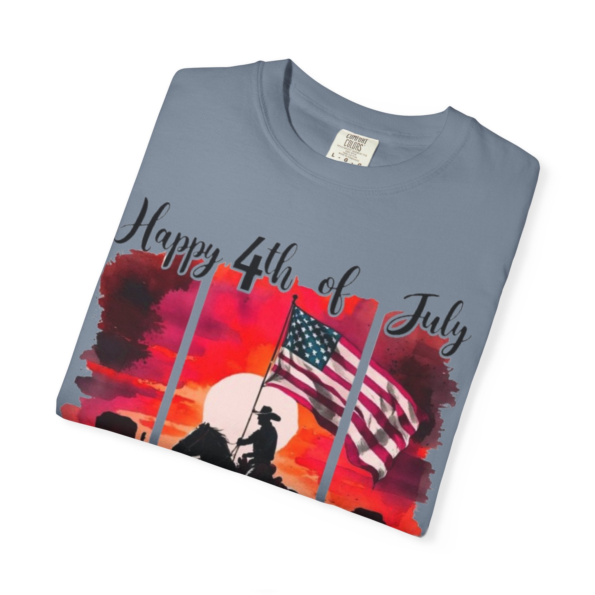 4th of July Cowboy T-Shirt - American Flag Rodeo Sunset Tee