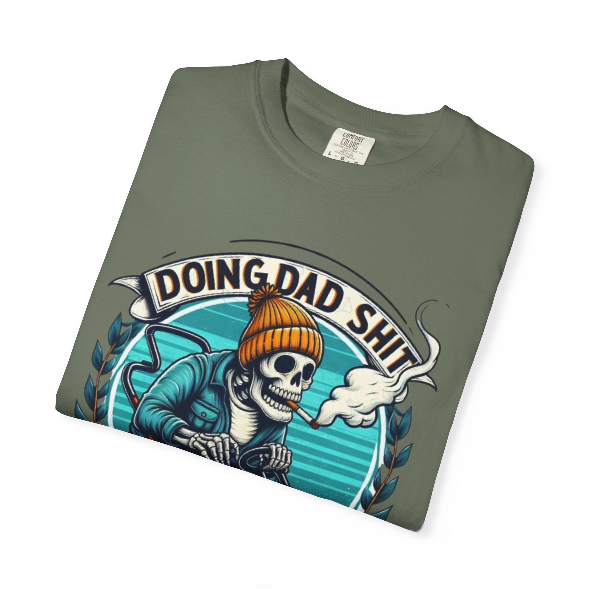 Doing Dad Shit T-Shirt — Funny Lawn Mower Skeleton Dad Tee