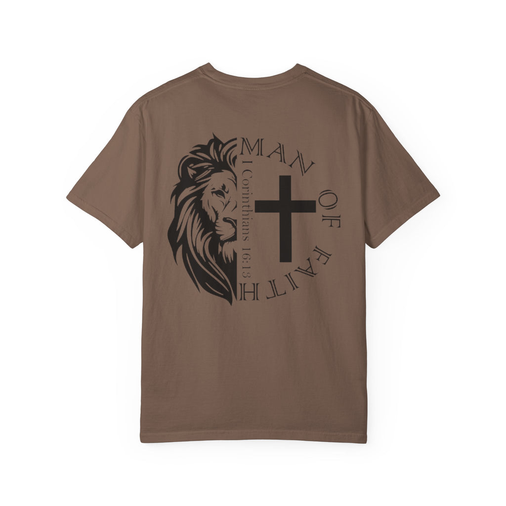 T-Shirt — "Man of Faith" Lion & Cross Christian Graphic Tee