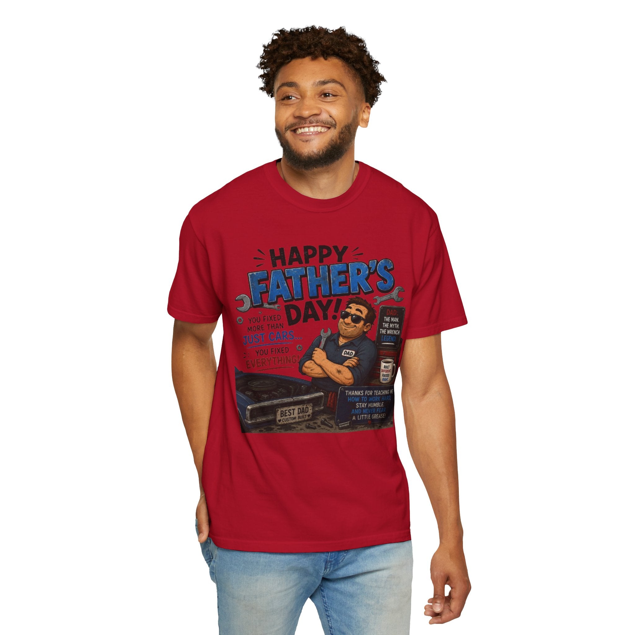 Father's Day Mechanic T-Shirt — "Happy Father's Day! You Fixed More Than Cars" Gift Tee