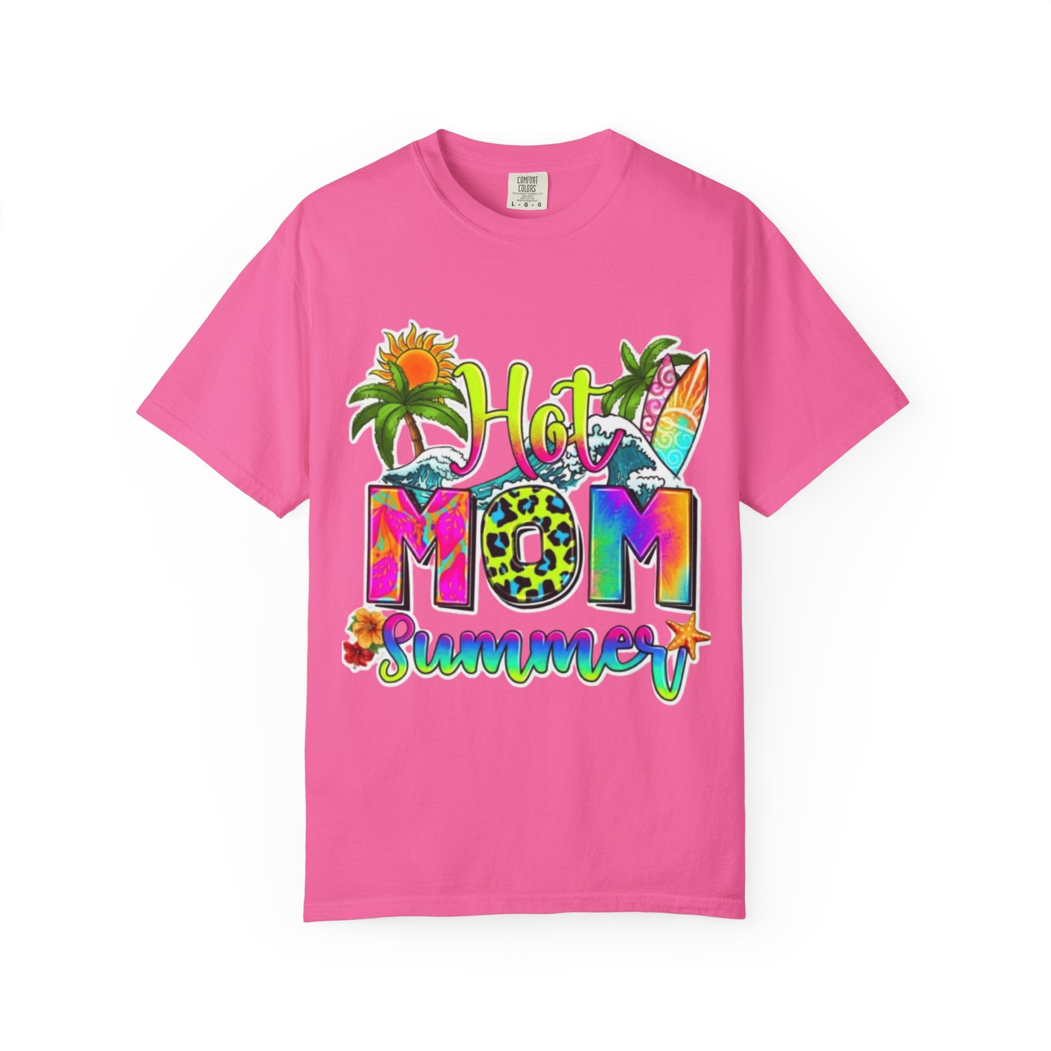 Hot Mom Summer T-Shirt - Colorful Tropical Mom Tee for Beach, Mom Life & Summer Gifts