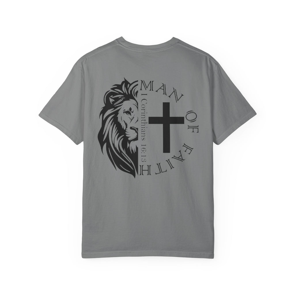T-Shirt — "Man of Faith" Lion & Cross Christian Graphic Tee