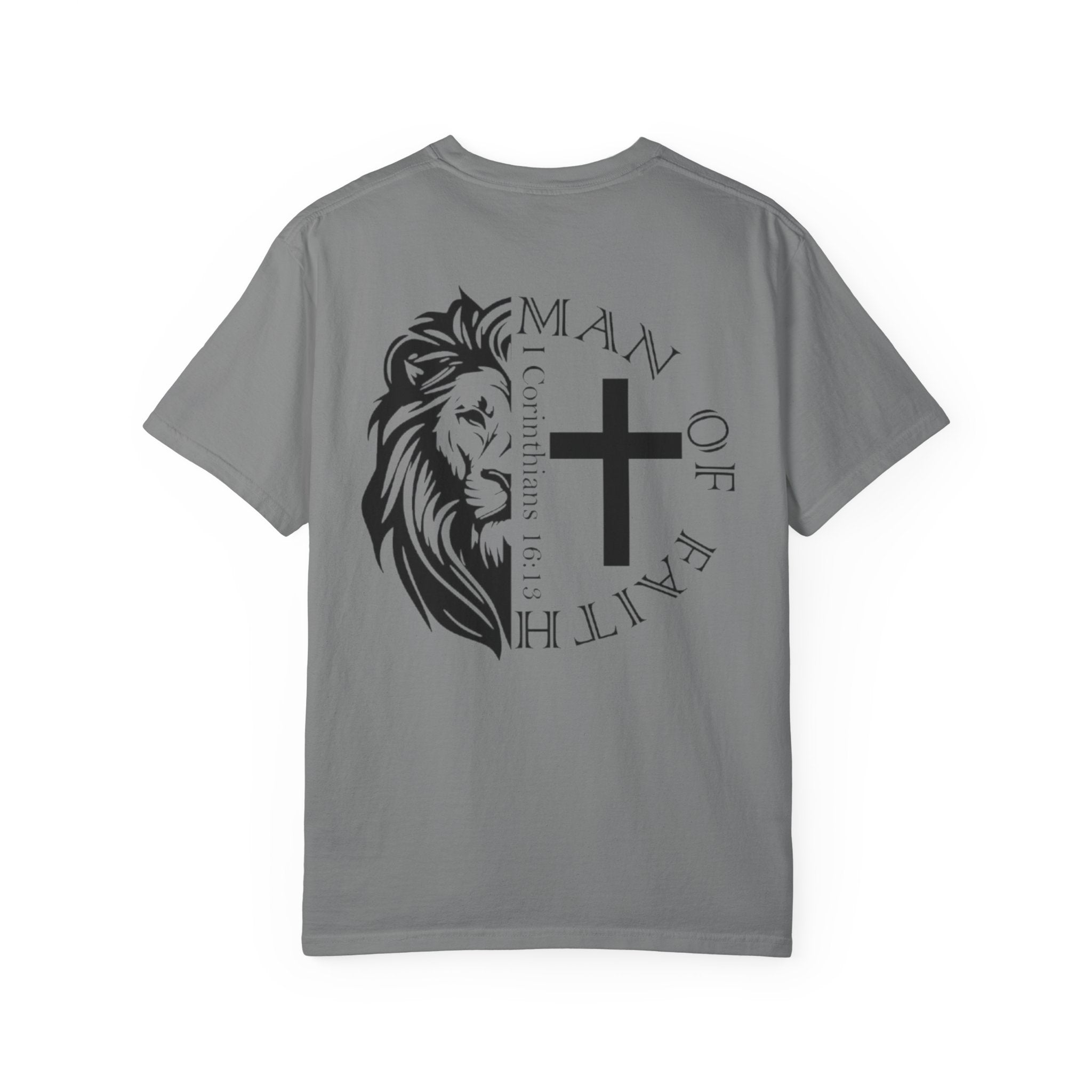 T-Shirt — "Man of Faith" Lion & Cross Christian Graphic Tee