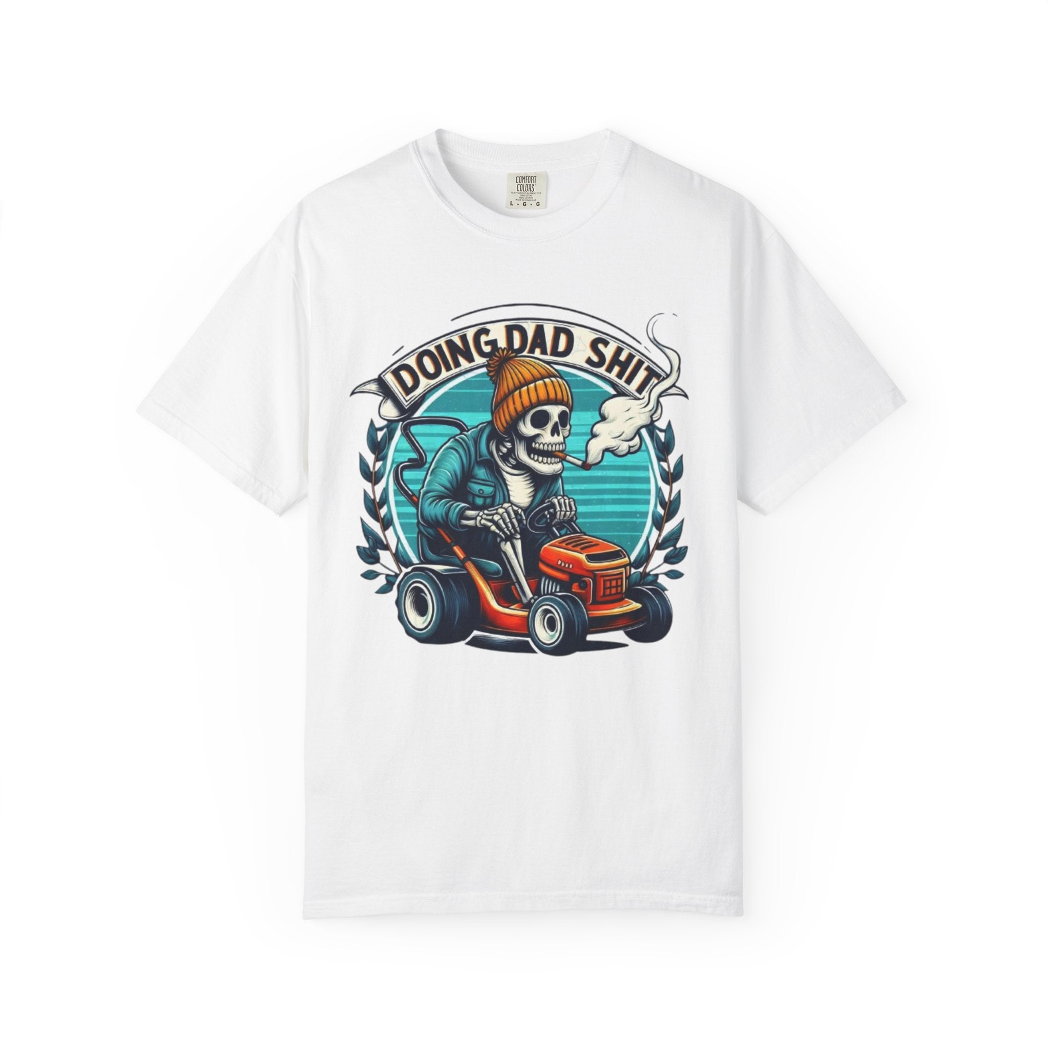 Doing Dad Shit T-Shirt — Funny Lawn Mower Skeleton Dad Tee