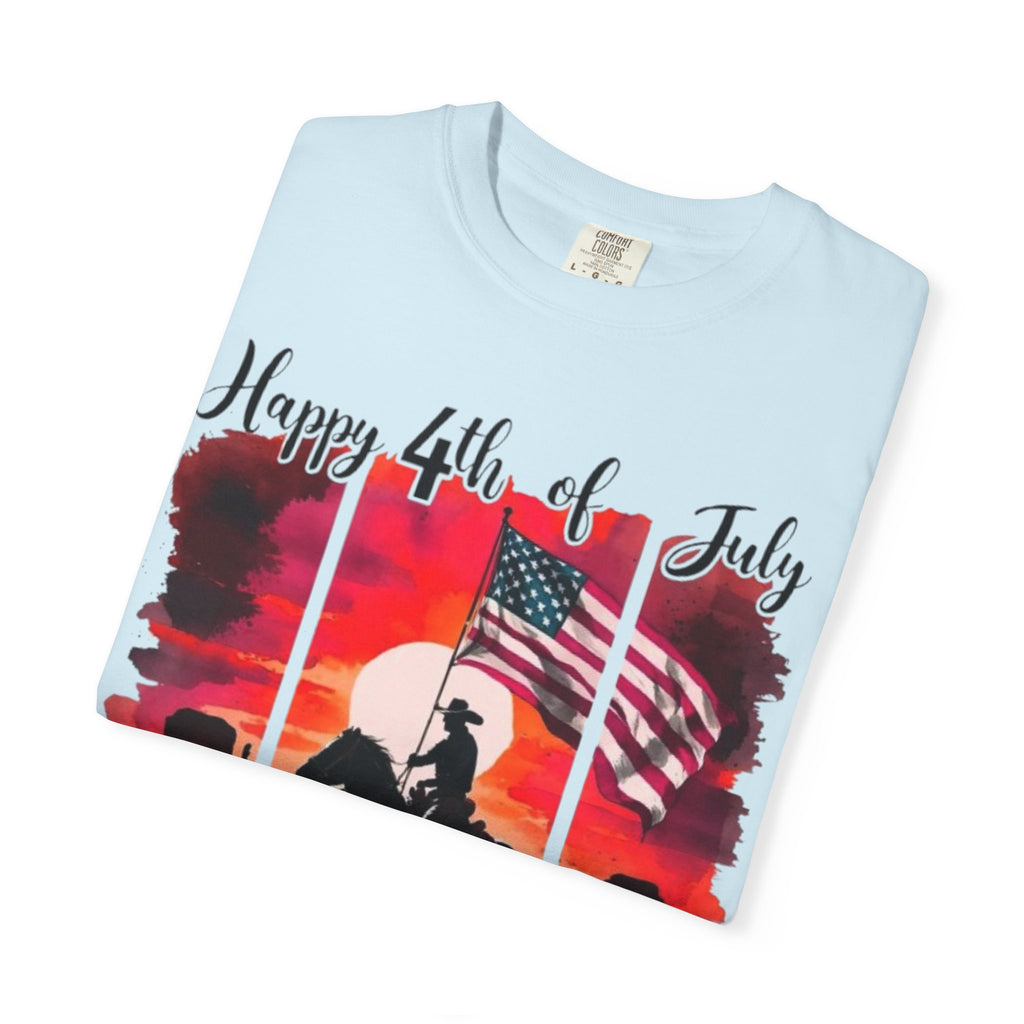 4th of July Cowboy T-Shirt - American Flag Rodeo Sunset Tee