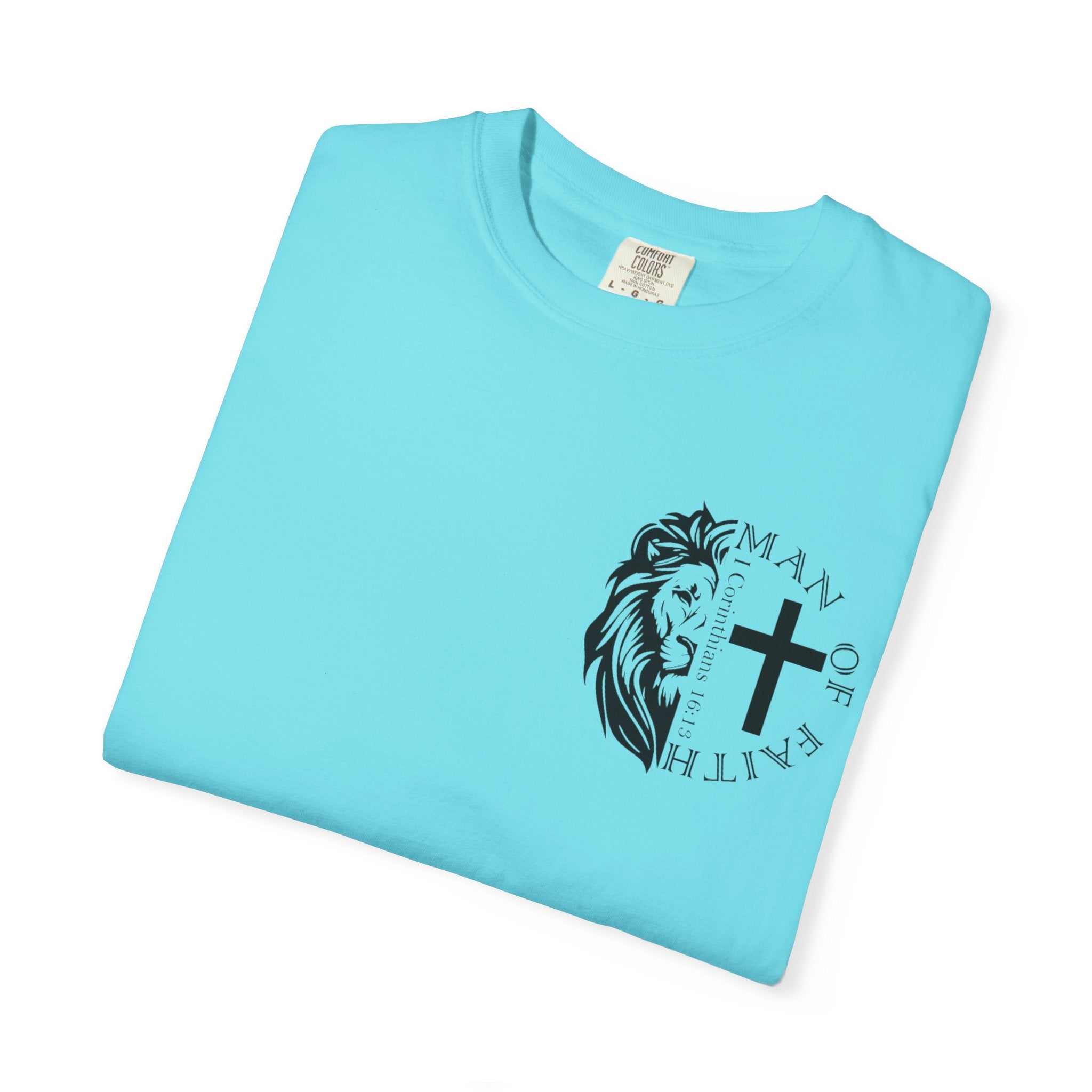 T-Shirt — "Man of Faith" Lion & Cross Christian Graphic Tee