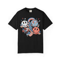 Patriotic Smiley Graphic T-Shirt — "America" Retro Red White Blue Tee