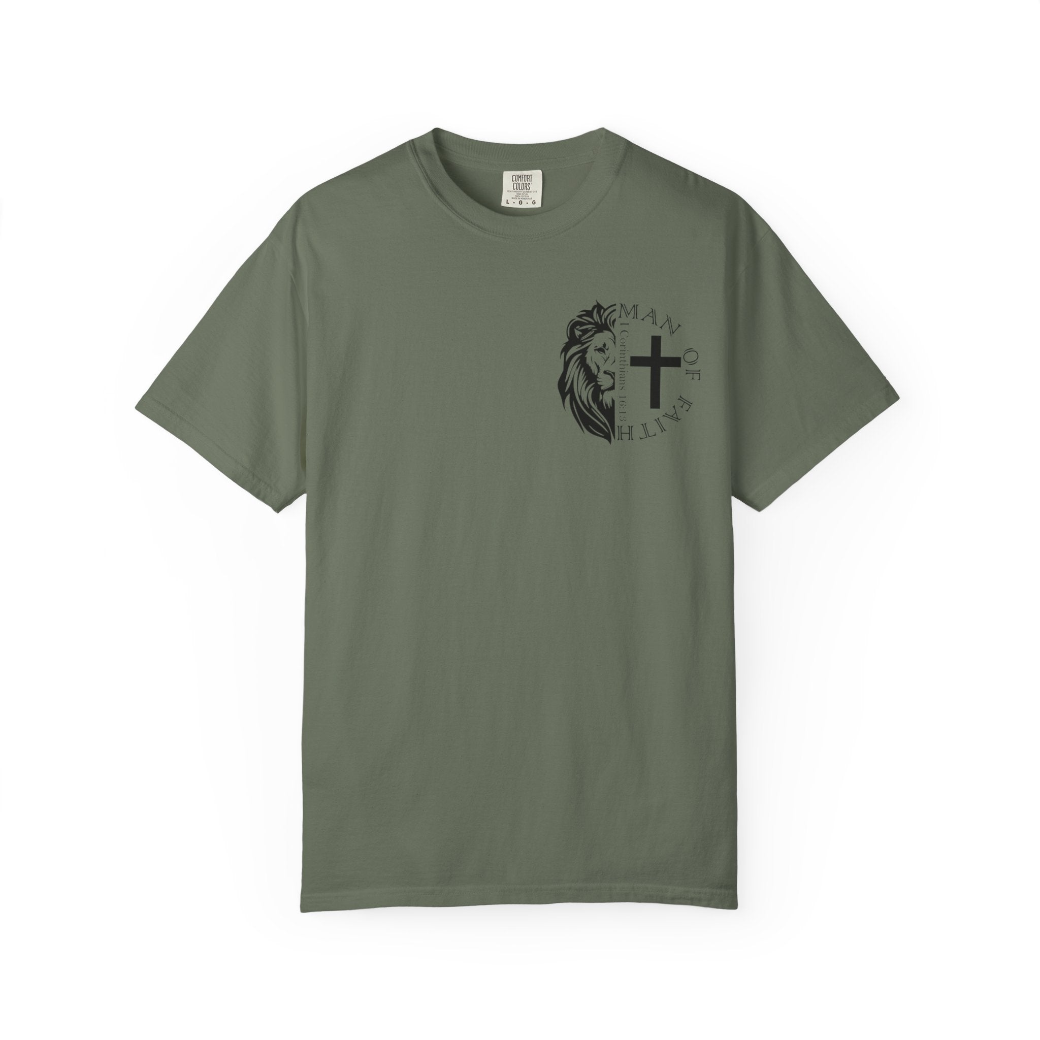 T-Shirt — "Man of Faith" Lion & Cross Christian Graphic Tee