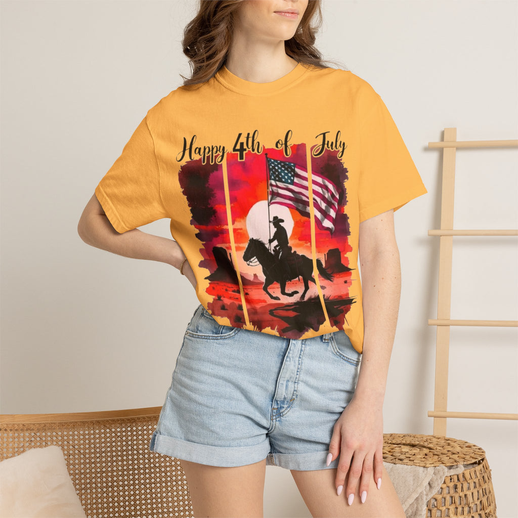 4th of July Cowboy T-Shirt - American Flag Rodeo Sunset Tee