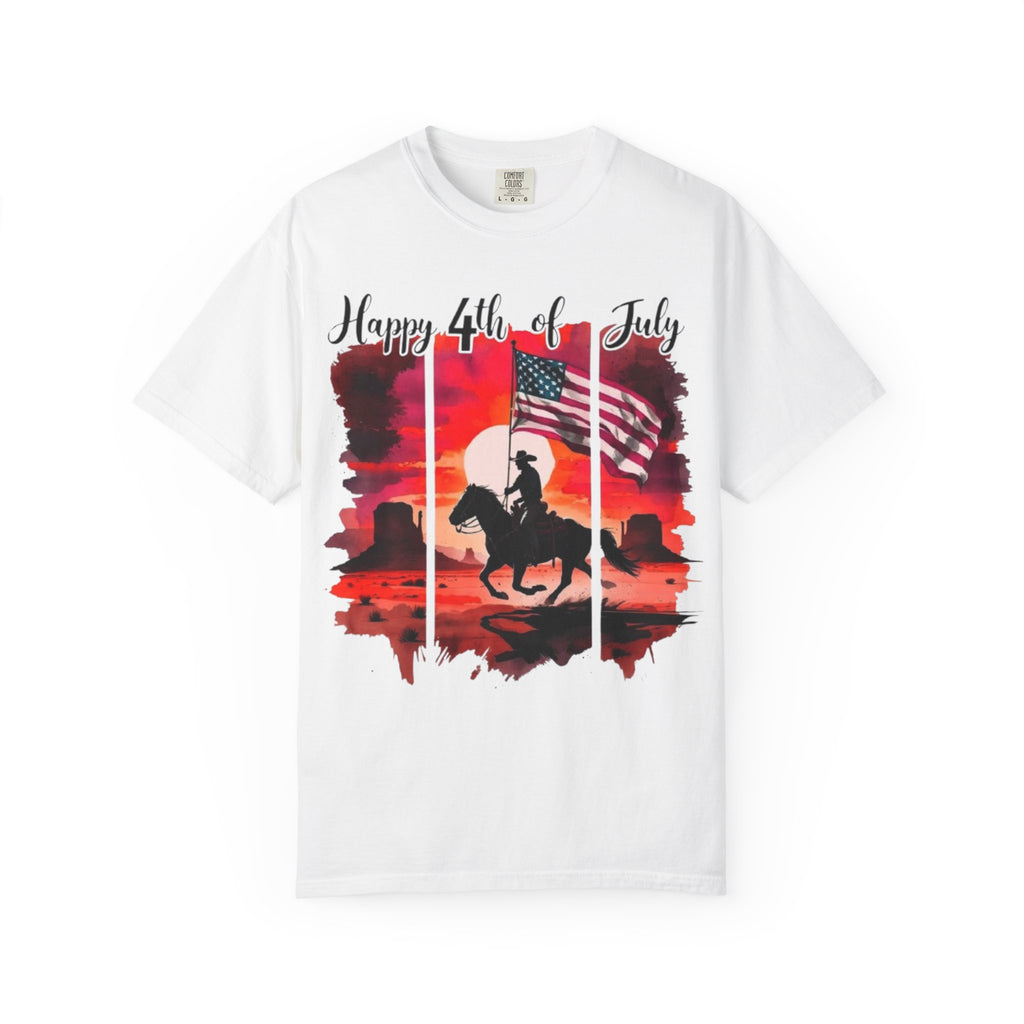 4th of July Cowboy T-Shirt - American Flag Rodeo Sunset Tee