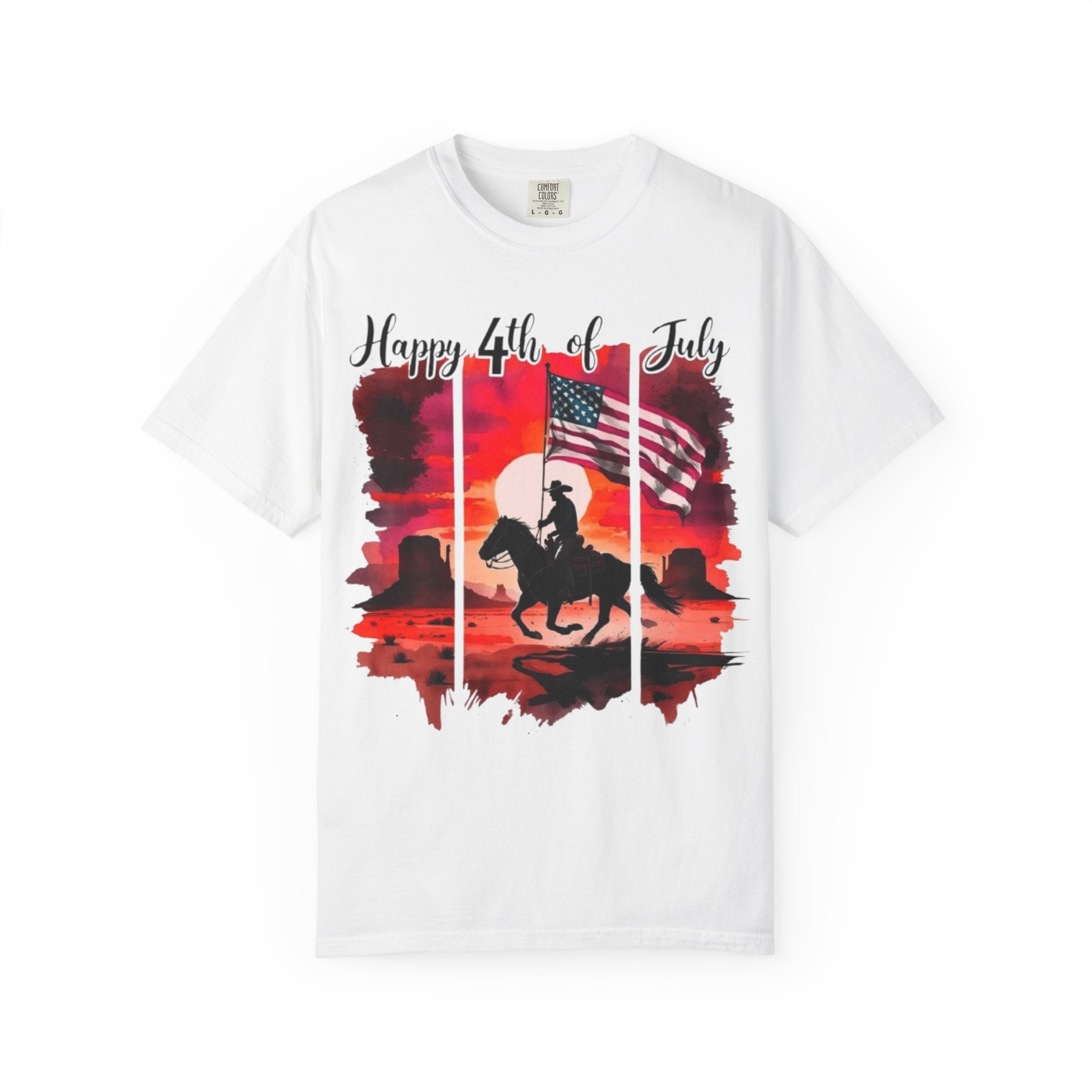4th of July Cowboy T-Shirt - American Flag Rodeo Sunset Tee