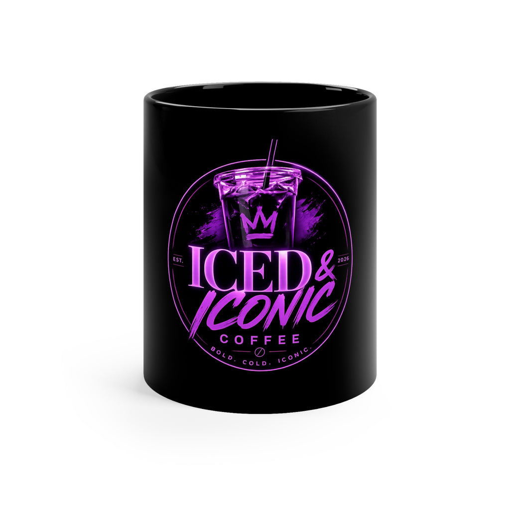 Iced & Iconic Coffee Mug – 11oz Black Ceramic