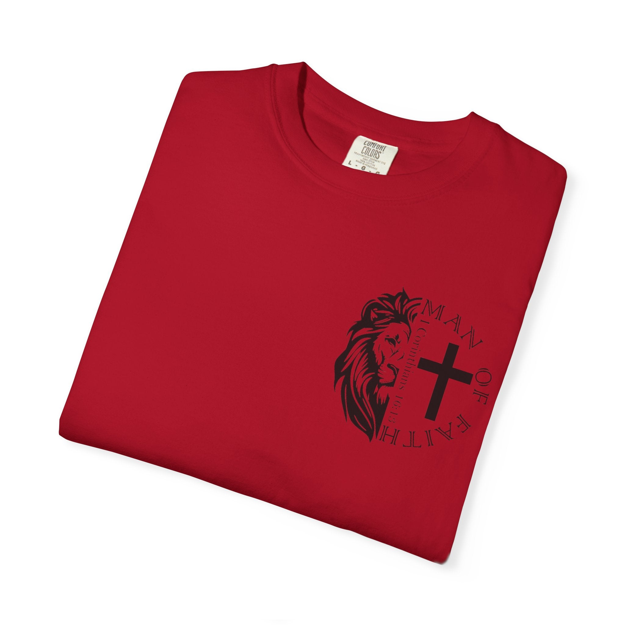 T-Shirt — "Man of Faith" Lion & Cross Christian Graphic Tee